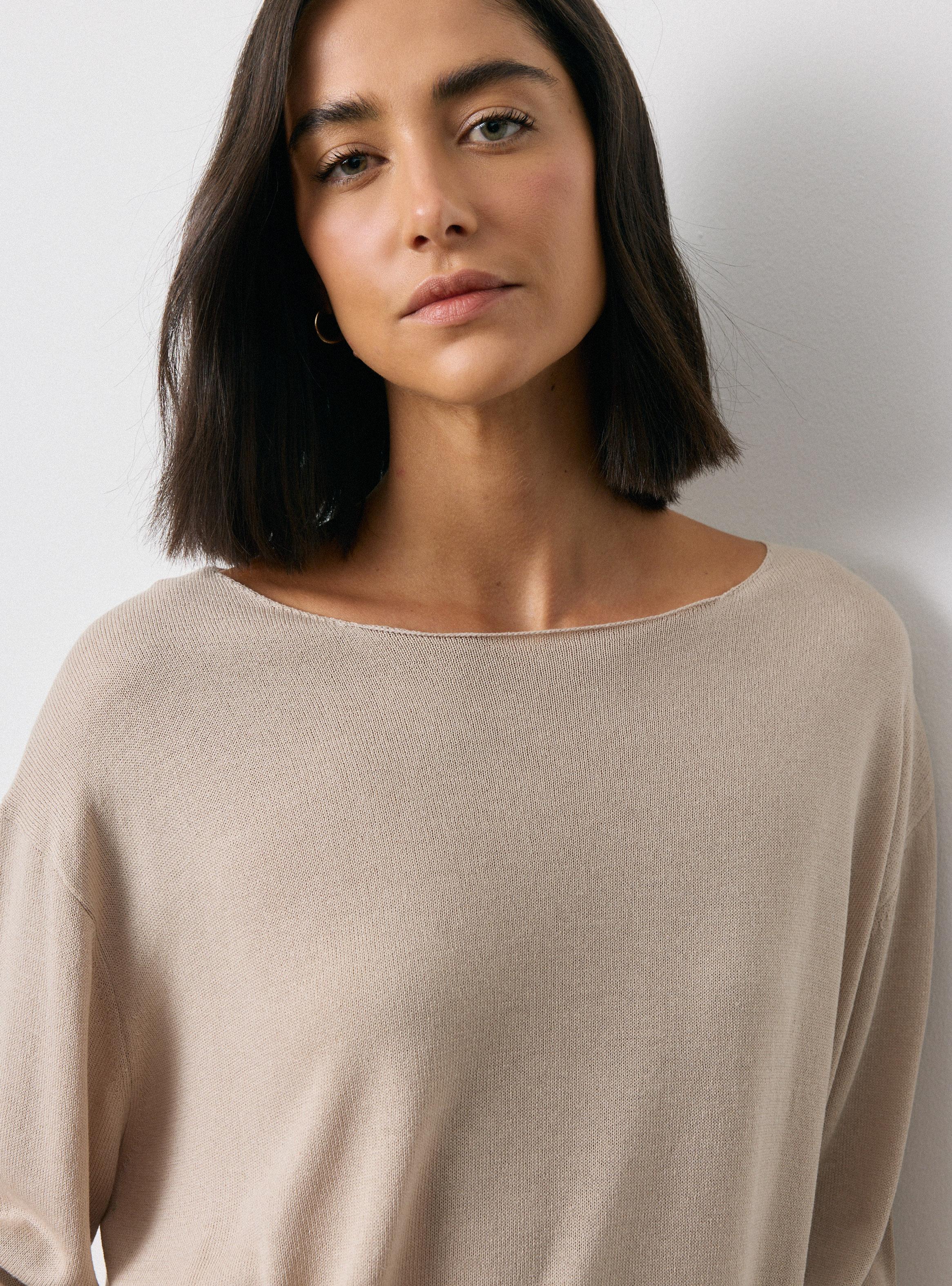 Sweater Fino Calce Fluido Hombro Caído Contiene Lino-2