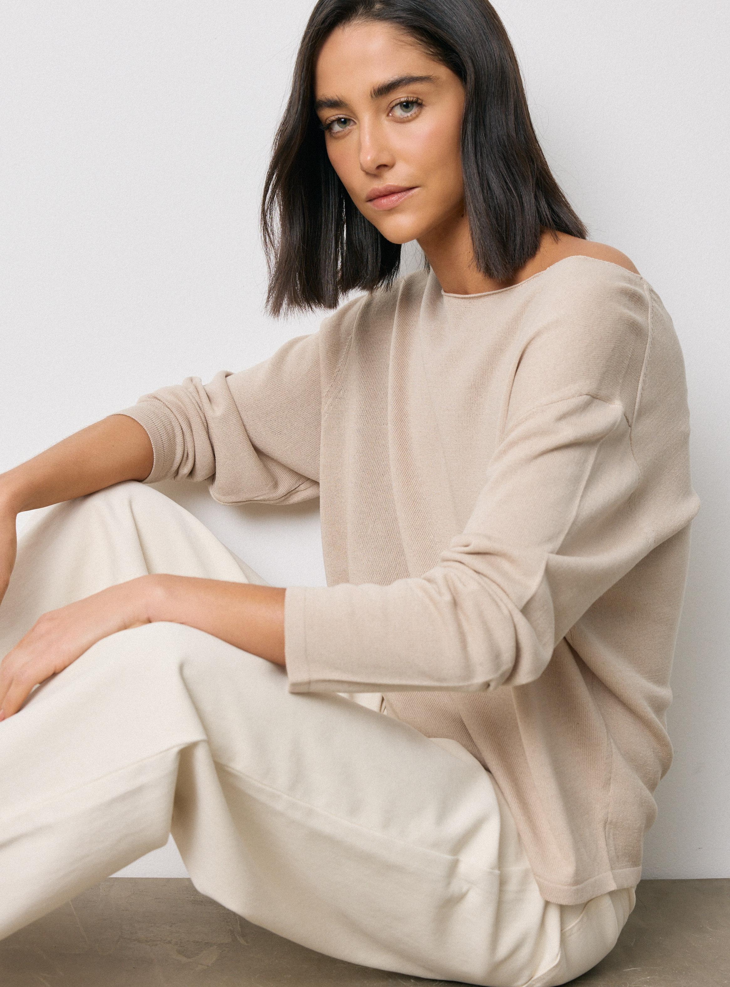 Sweater Fino Calce Fluido Hombro Caído Contiene Lino-3