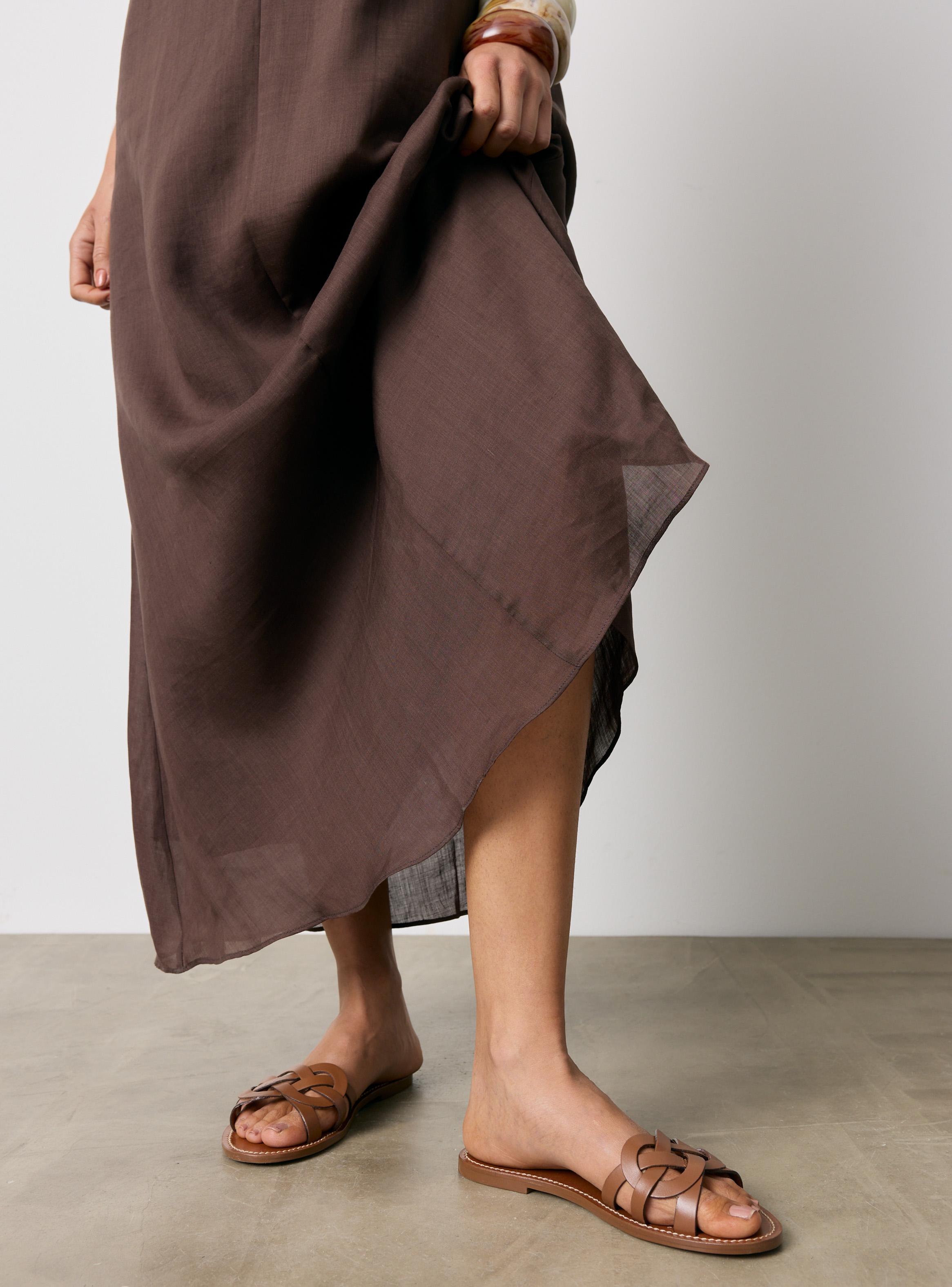 Vestido con Pliegues en Cuello Mezcla Lyocell y Ramio-3