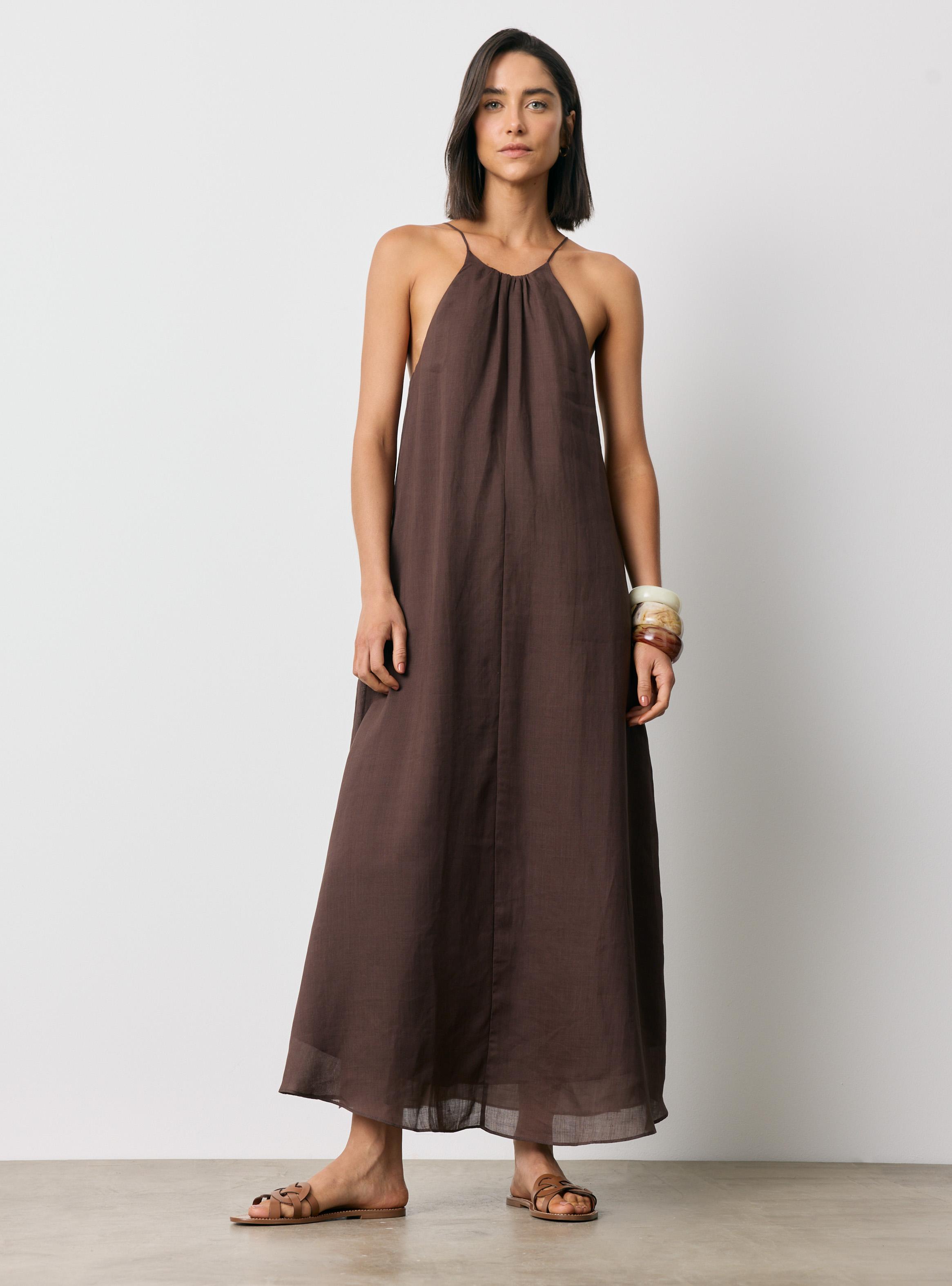 Vestido con Pliegues en Cuello Mezcla Lyocell y Ramio-4