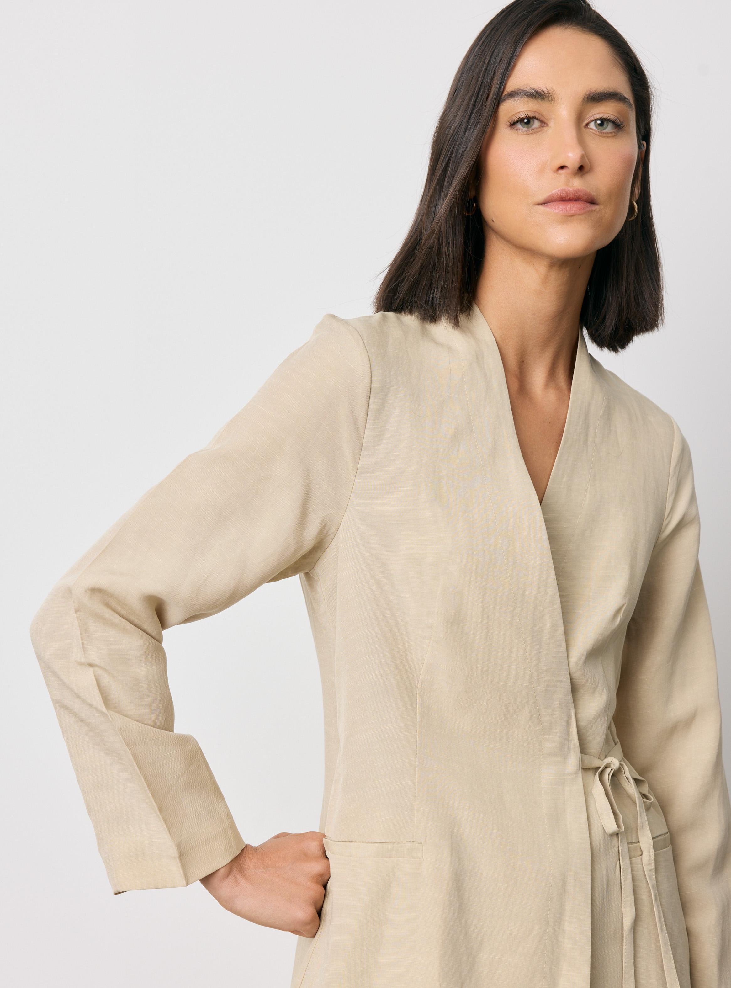 Blazer con Amarra en la Cintura Tela Mezcla Lyocell Lino-2