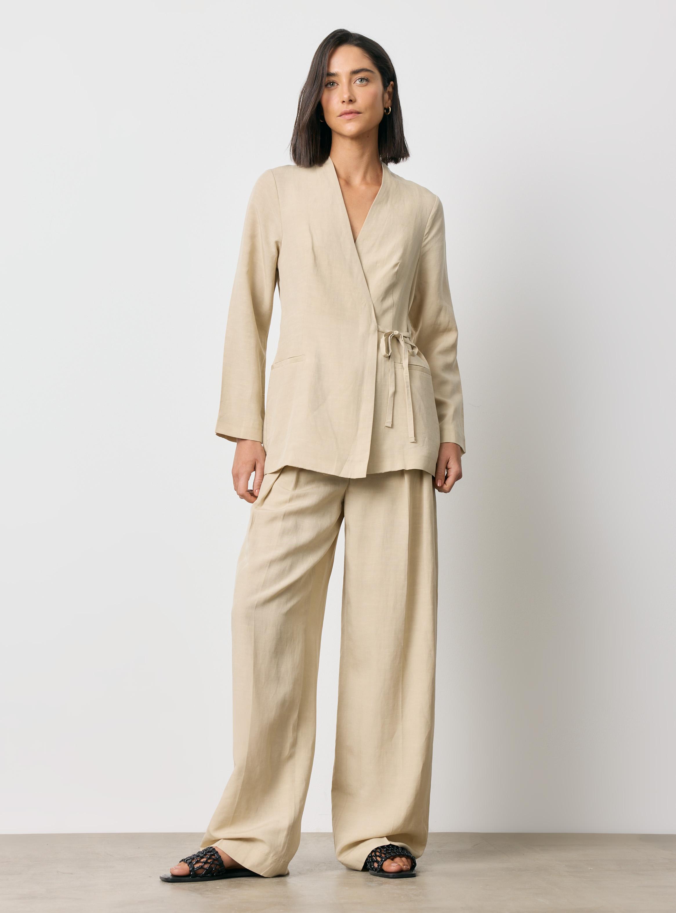 Pantalón Mezcla Lyocell Lino con Pinza Frontal-4