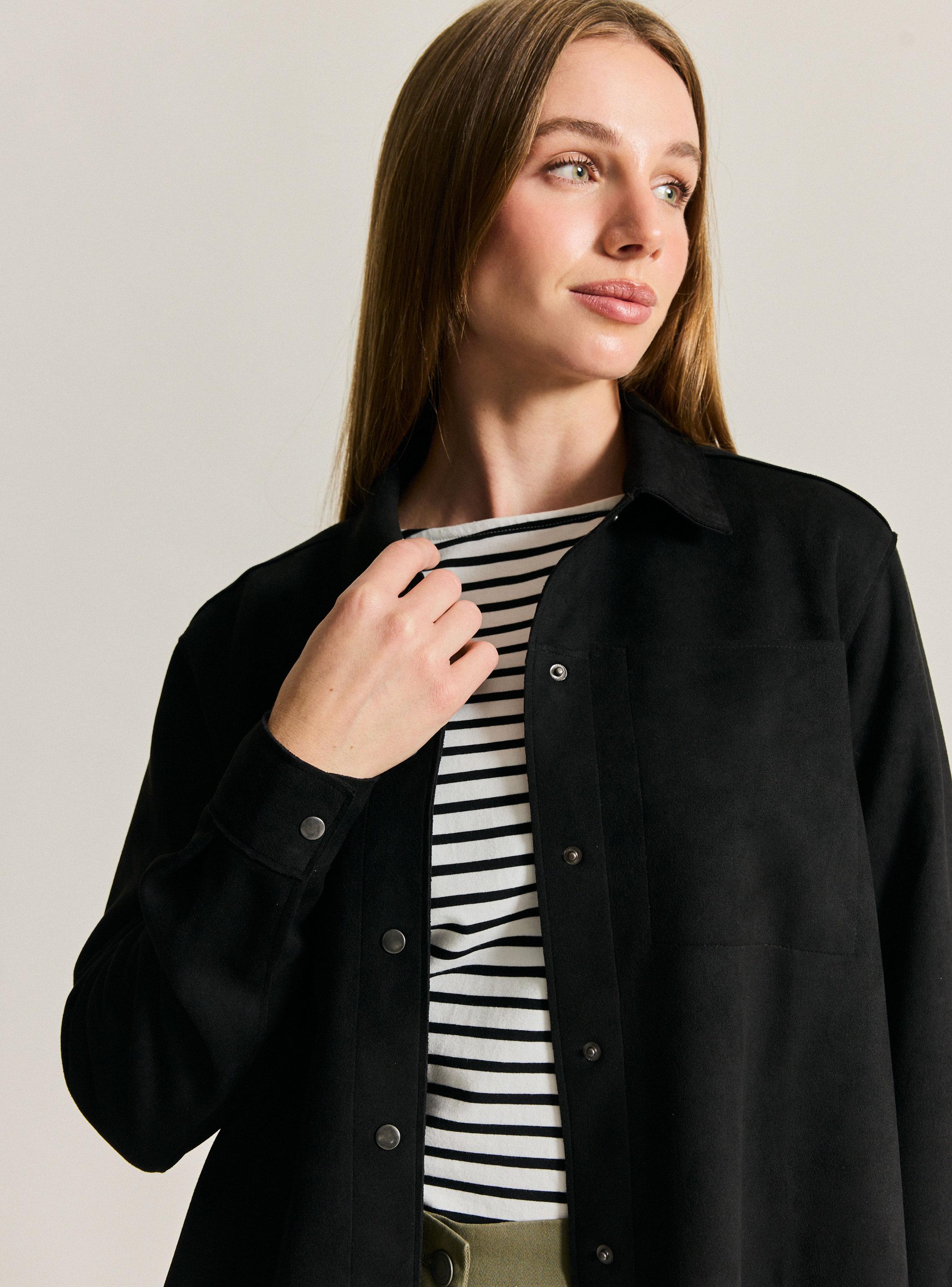 Chaqueta Estilo Camisa Larga Sólida-2