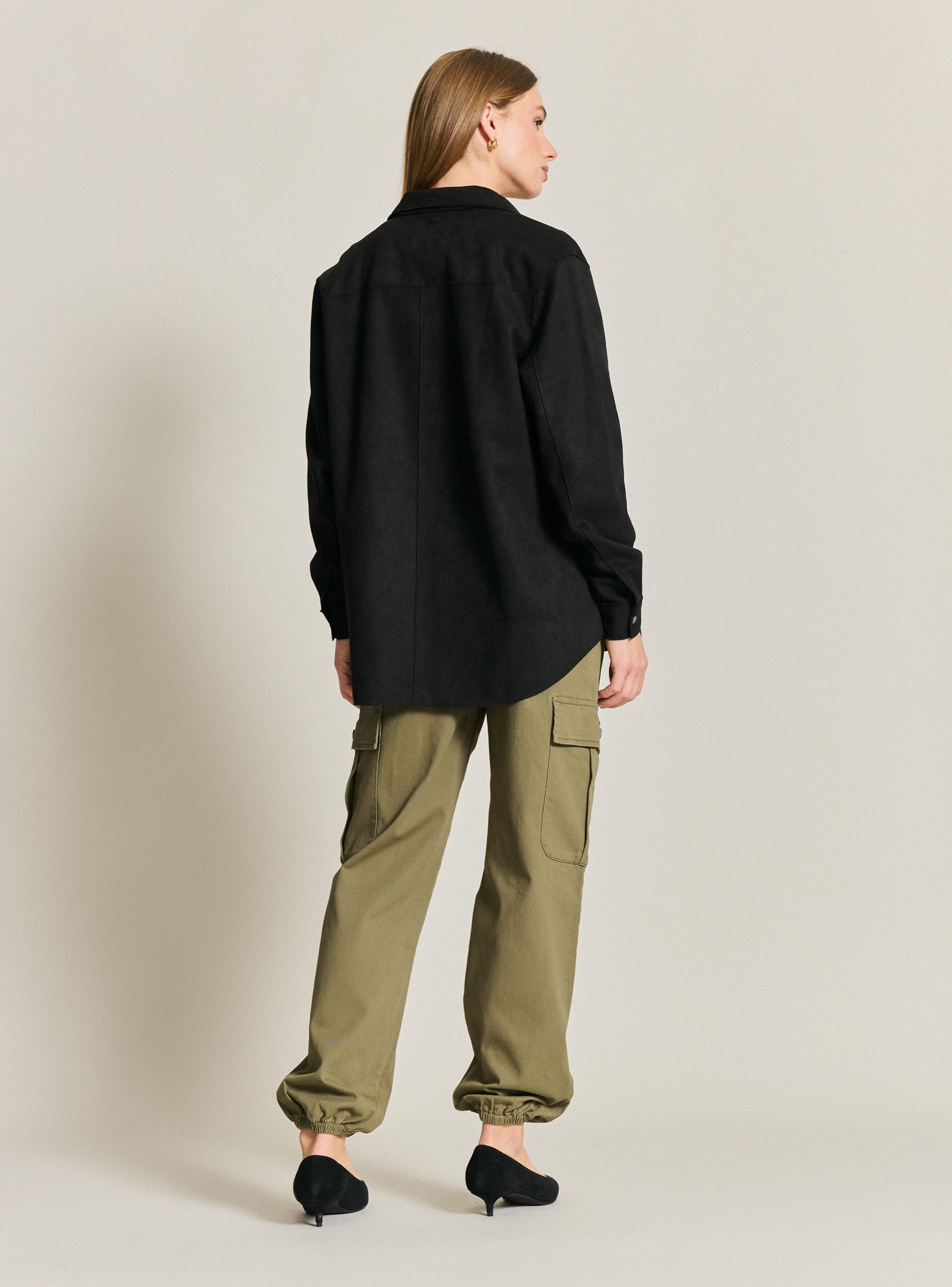 Chaqueta Estilo Camisa Larga Sólida-5