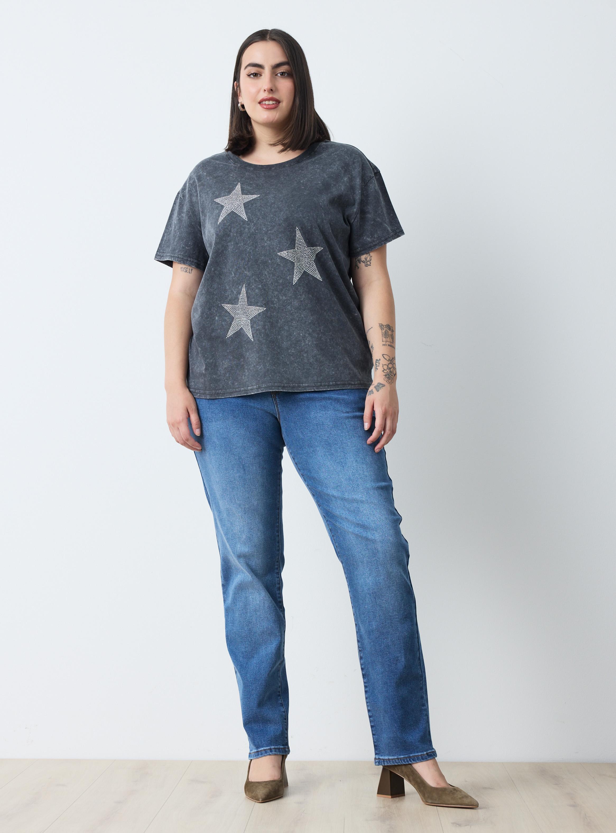 Polera Lavada con Estampado Brillos-4