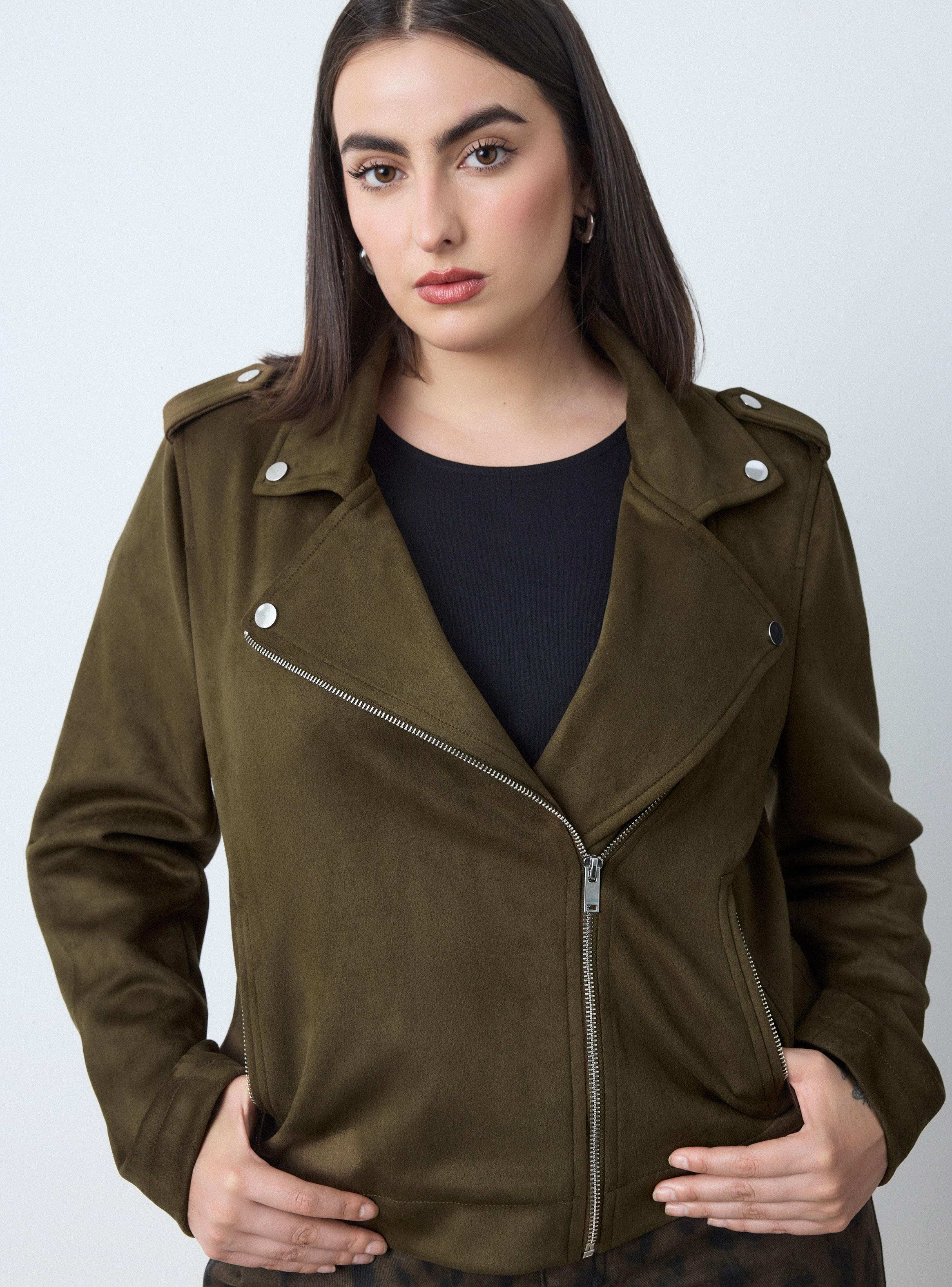 Chaqueta Biker Efecto Gamuza-3