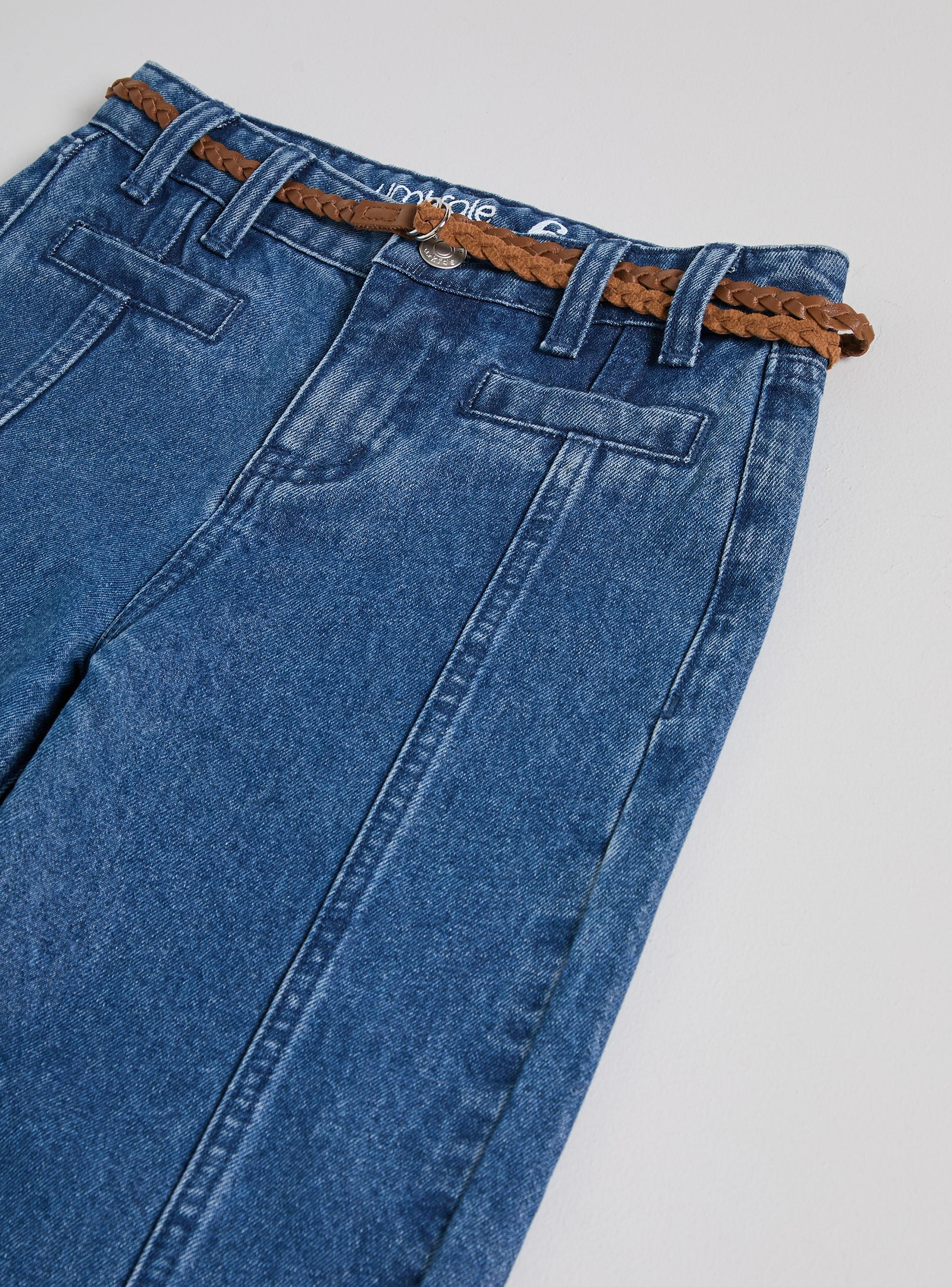 Jeans Wide Leg Corte Central y Cinturón de Trenza-3