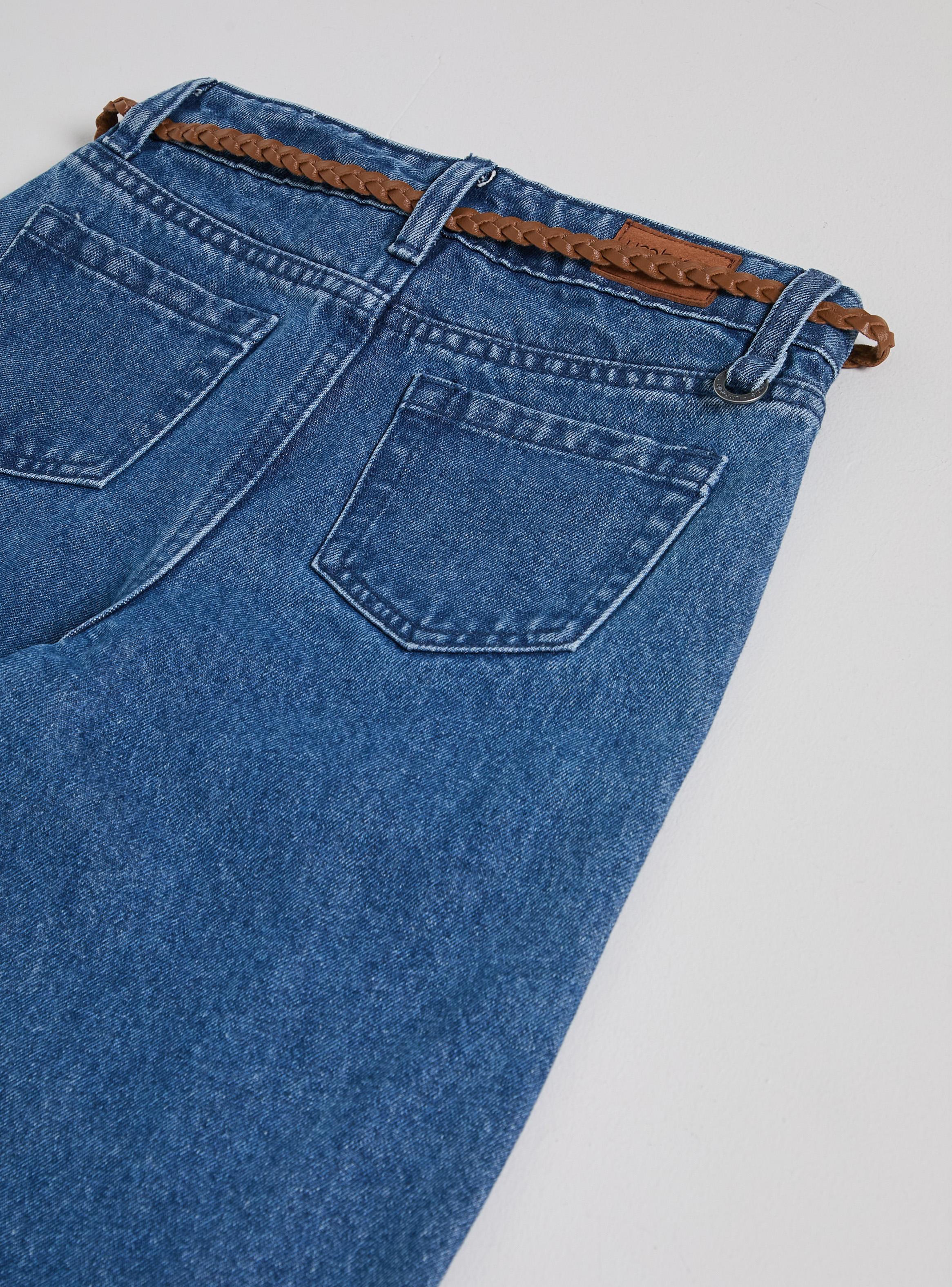 Jeans Wide Leg Corte Central y Cinturón de Trenza-2