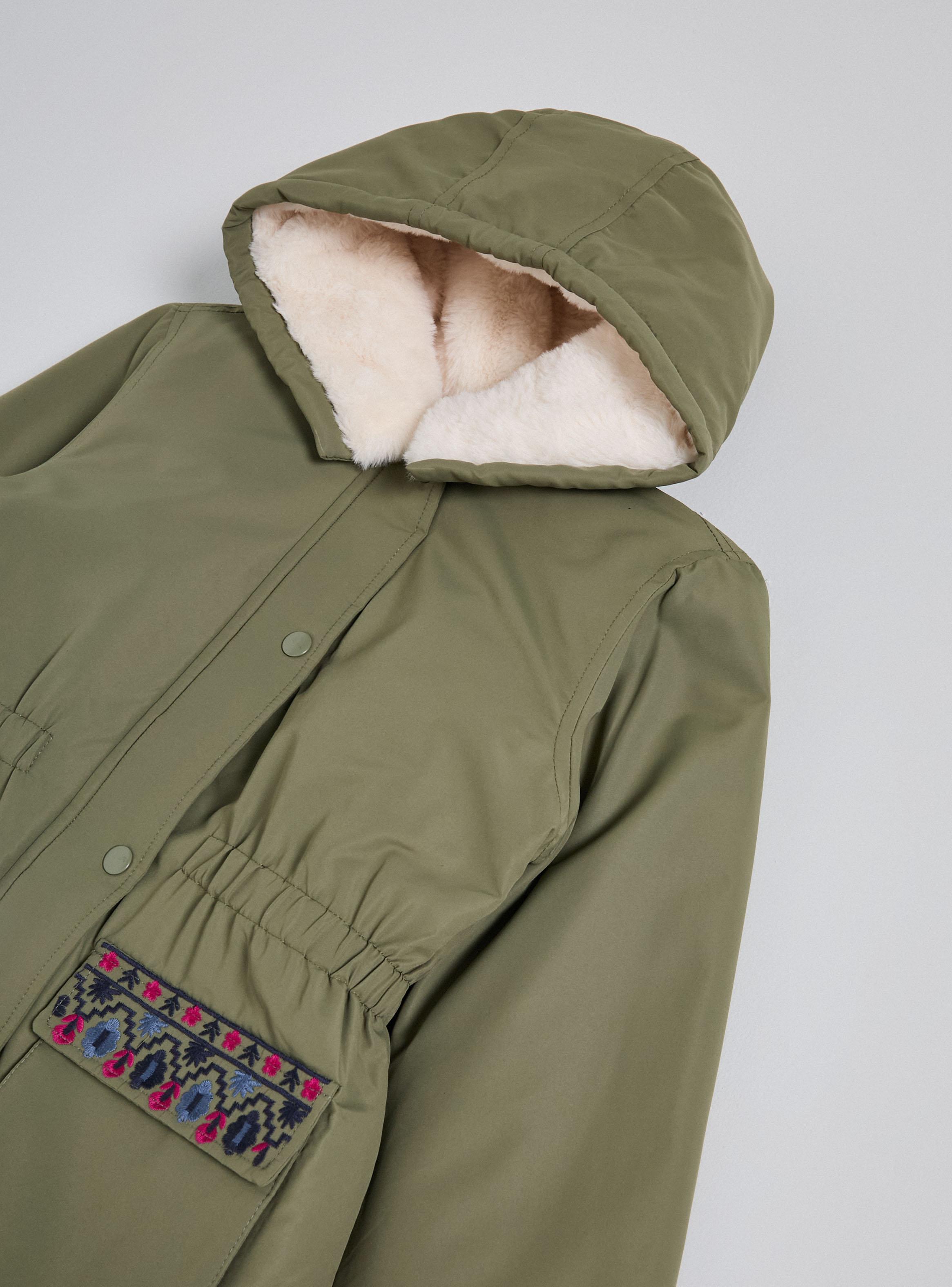 Parka Forrada en Piel con Bolsillo Bordados-3