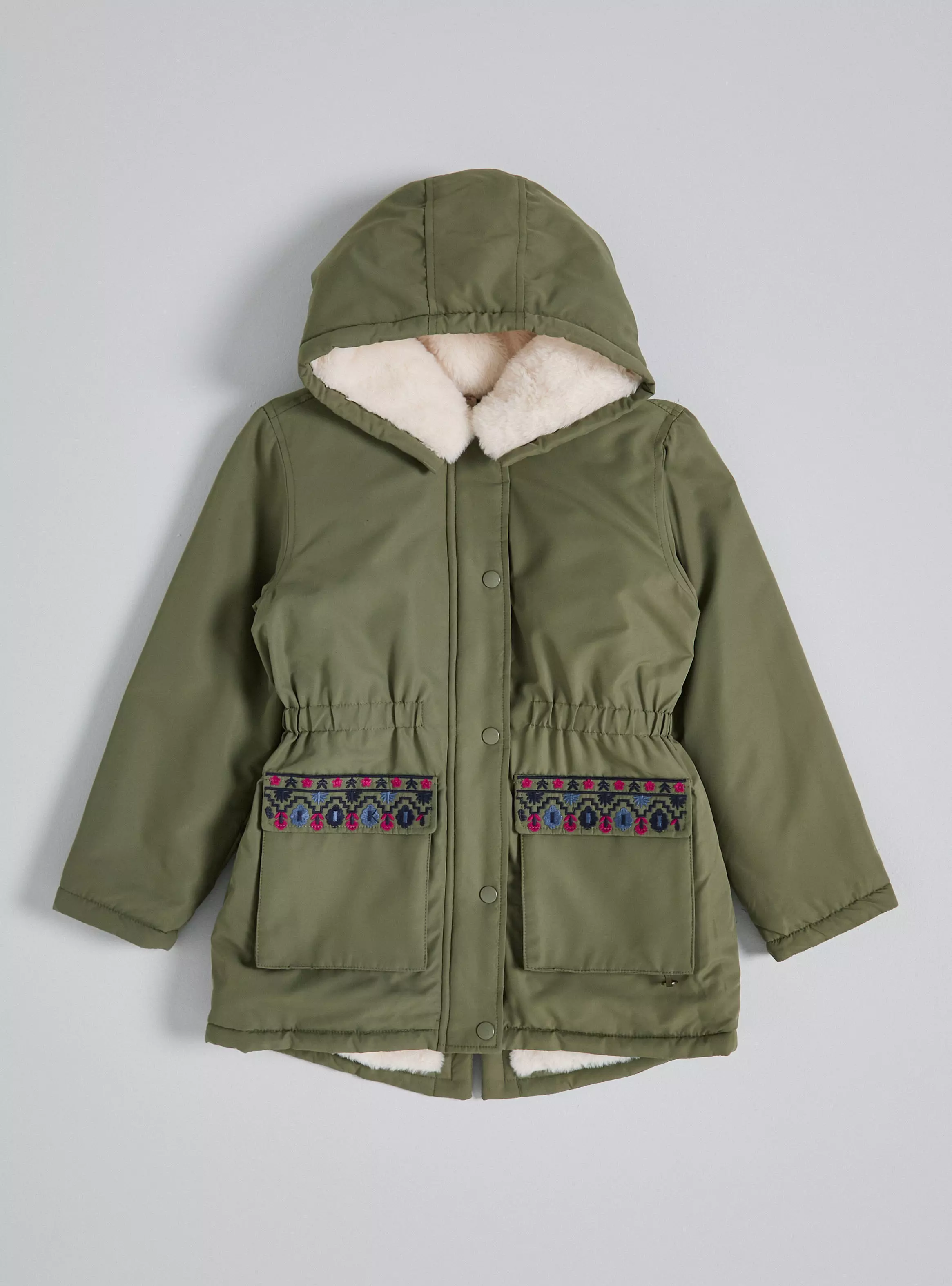 Parka Forrada en Piel con Bolsillo Bordados-1