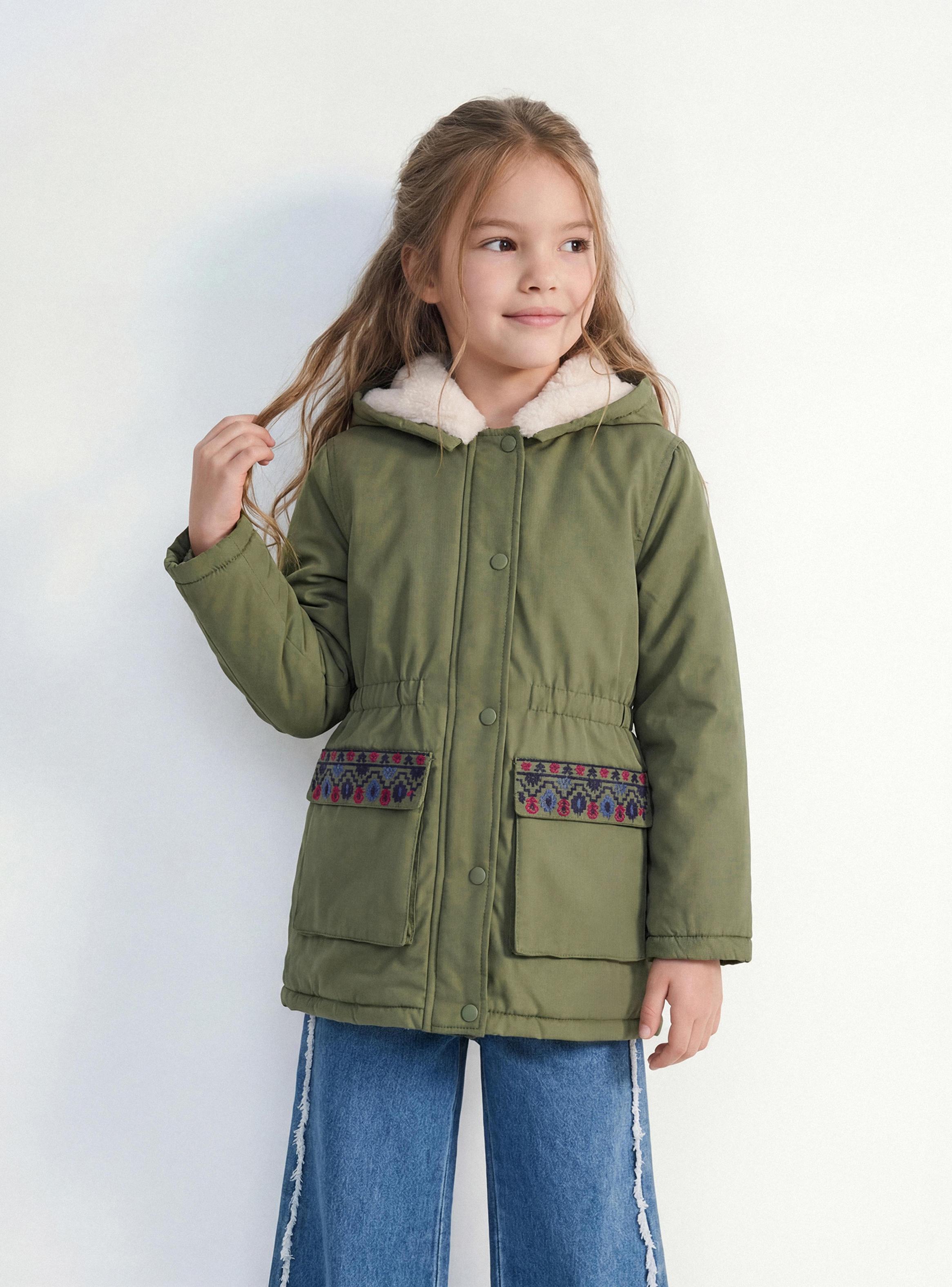 Parka Forrada en Piel con Bolsillo Bordados-0