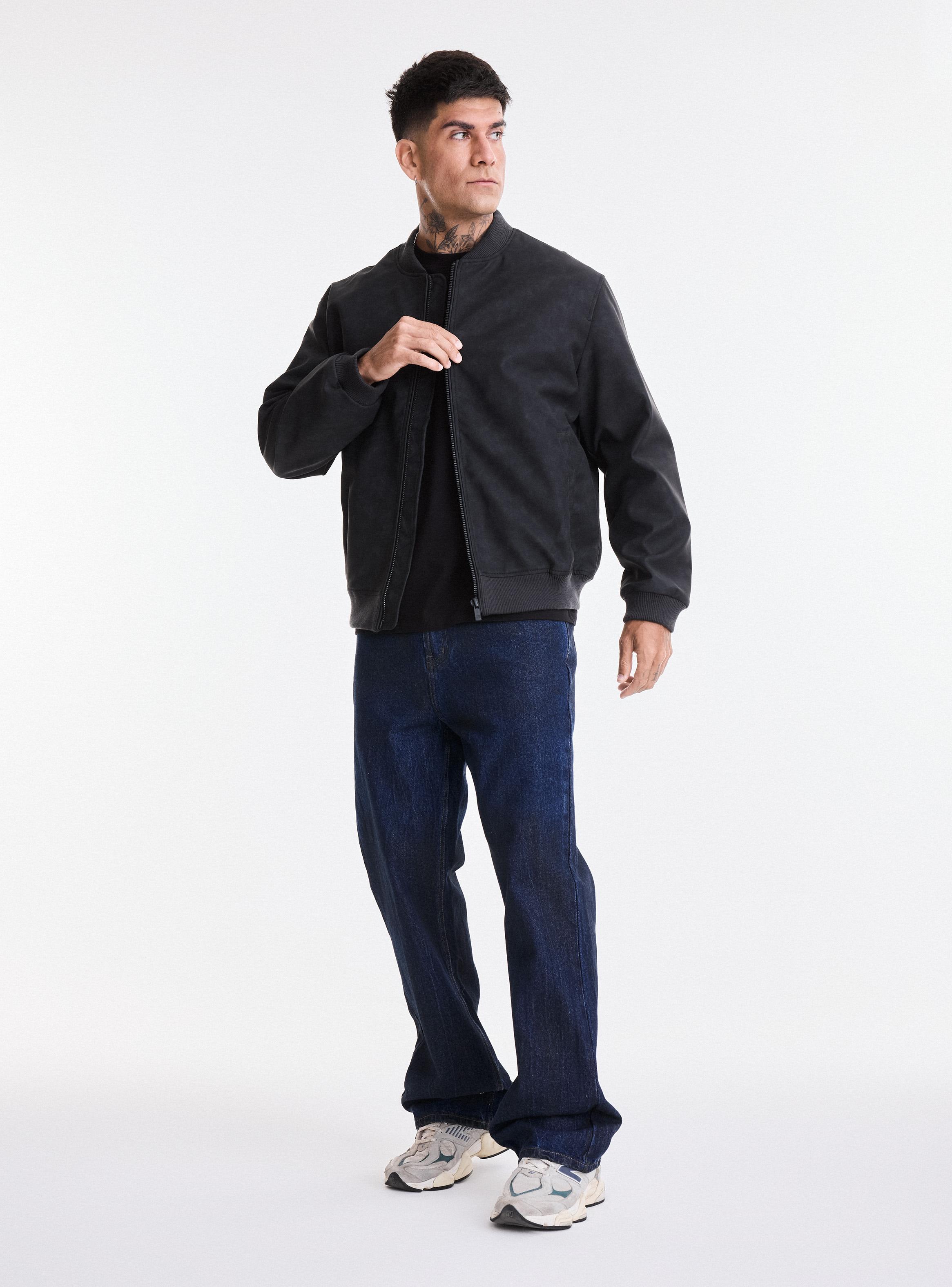 Chaqueta Bomber Cuero Sintético Manchado-4