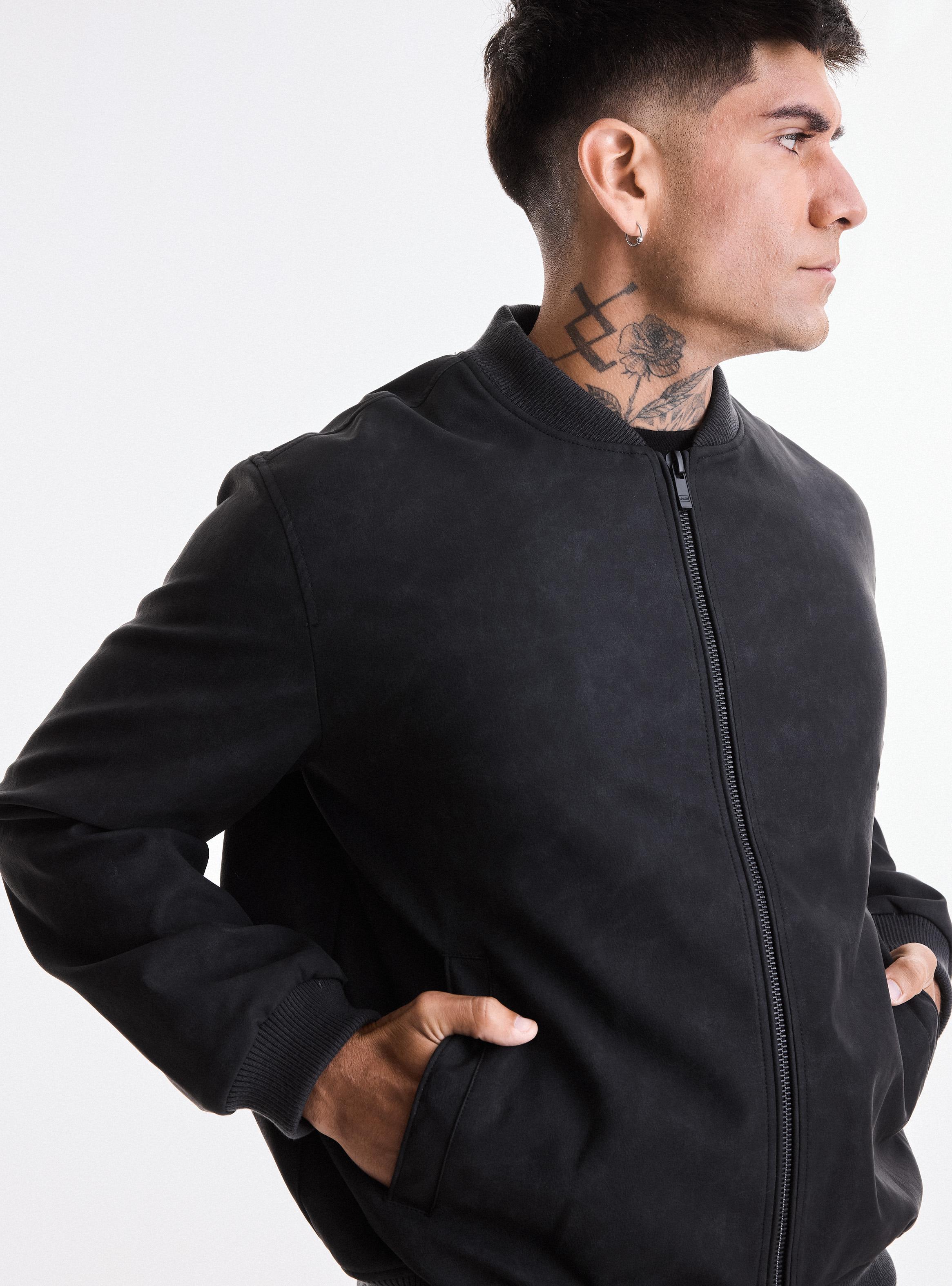 Chaqueta Bomber Cuero Sintético Manchado-2