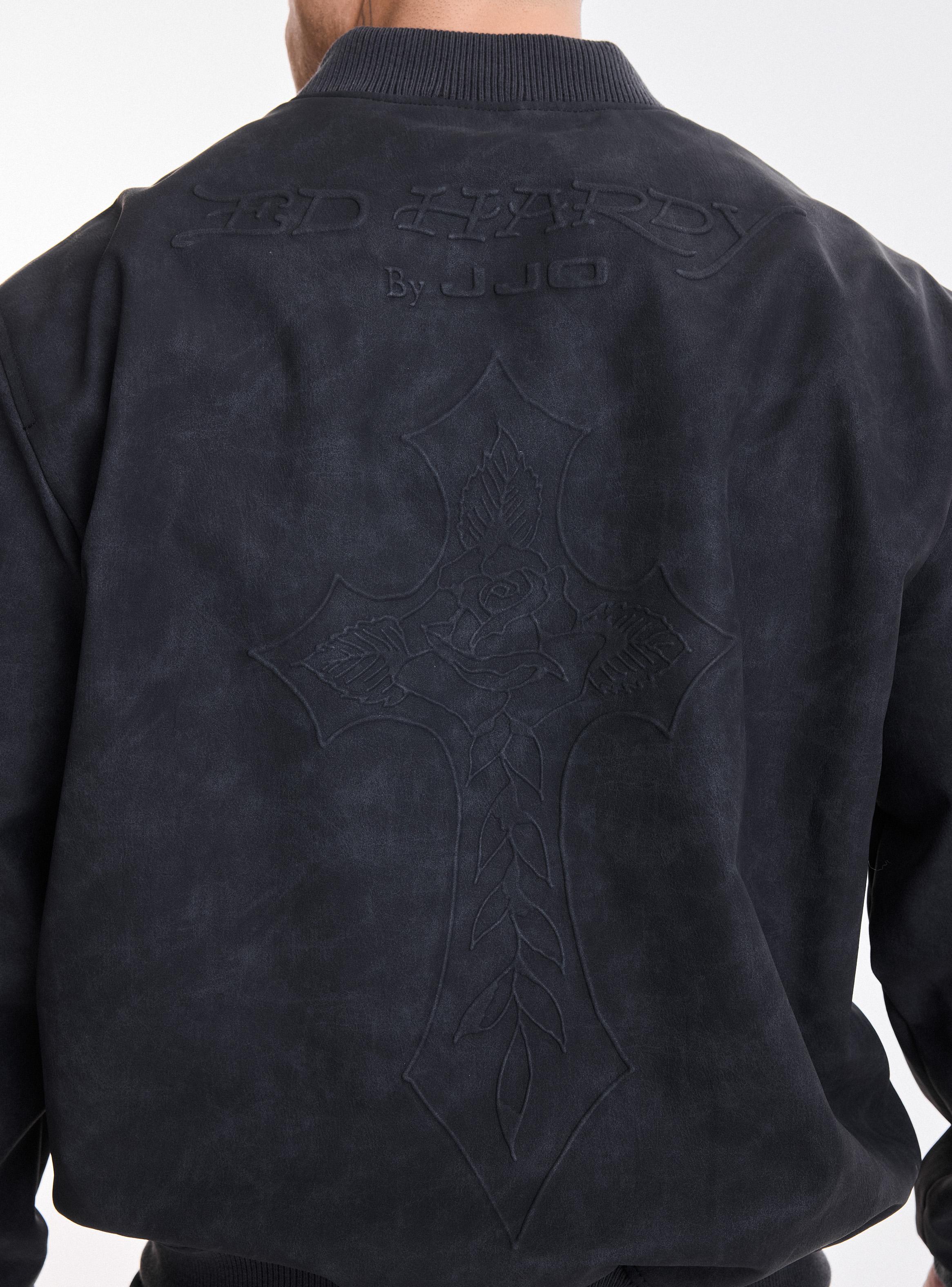 Chaqueta Bomber Cuero Sintético Manchado-3