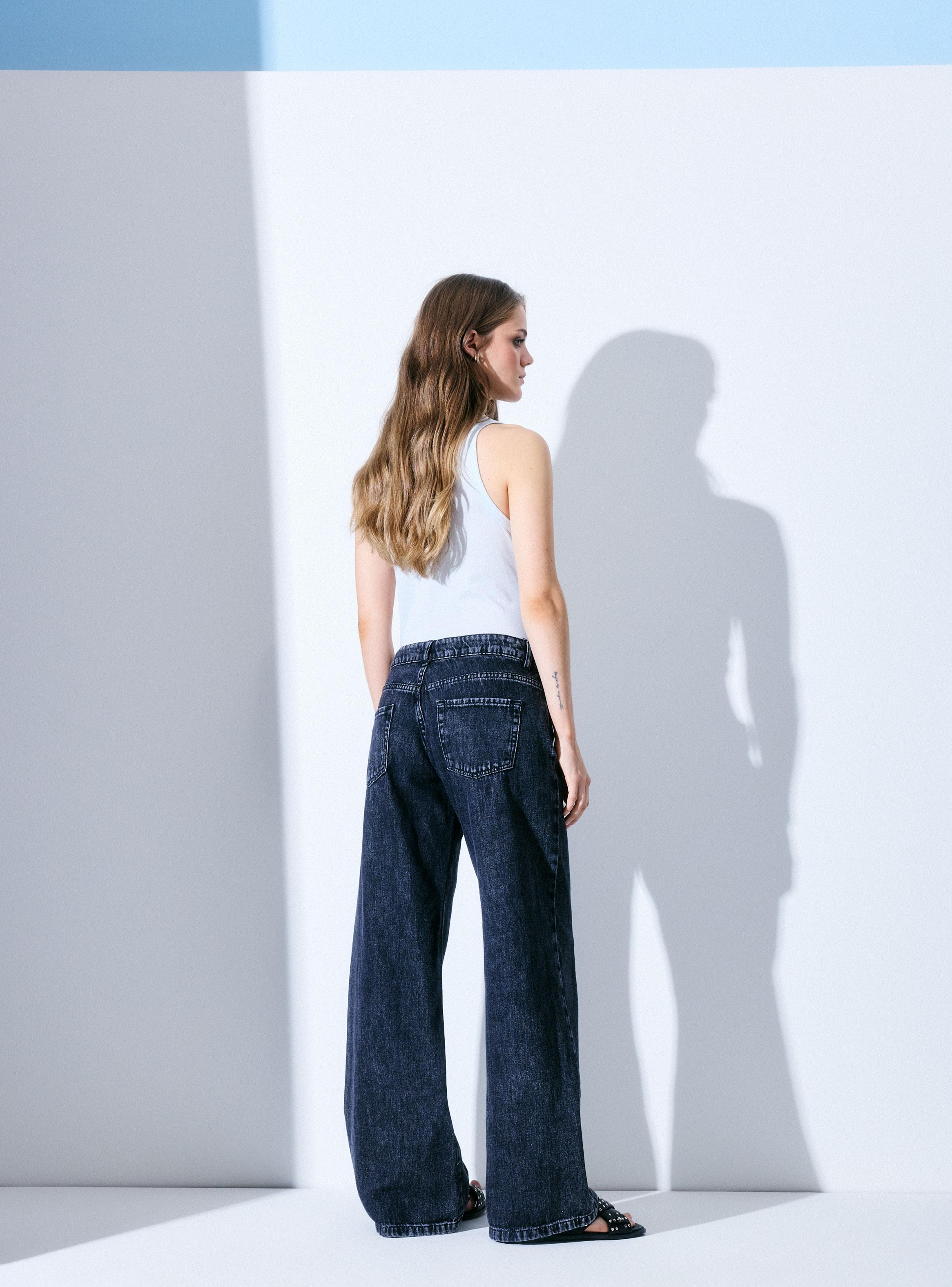 Jeans Wide Leg 5 Bolsillos Tiro Bajo-5