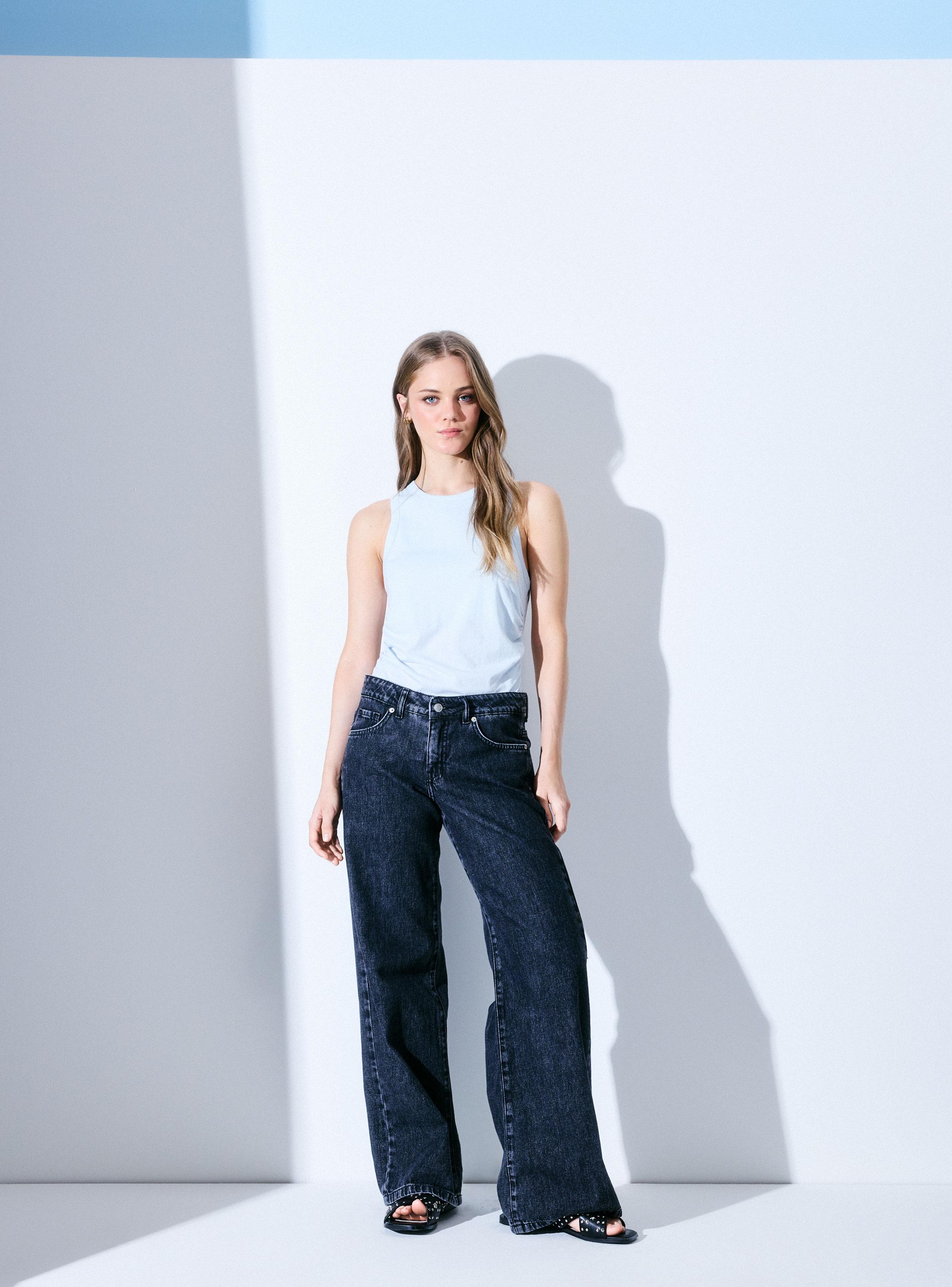 Jeans Wide Leg 5 Bolsillos Tiro Bajo-4