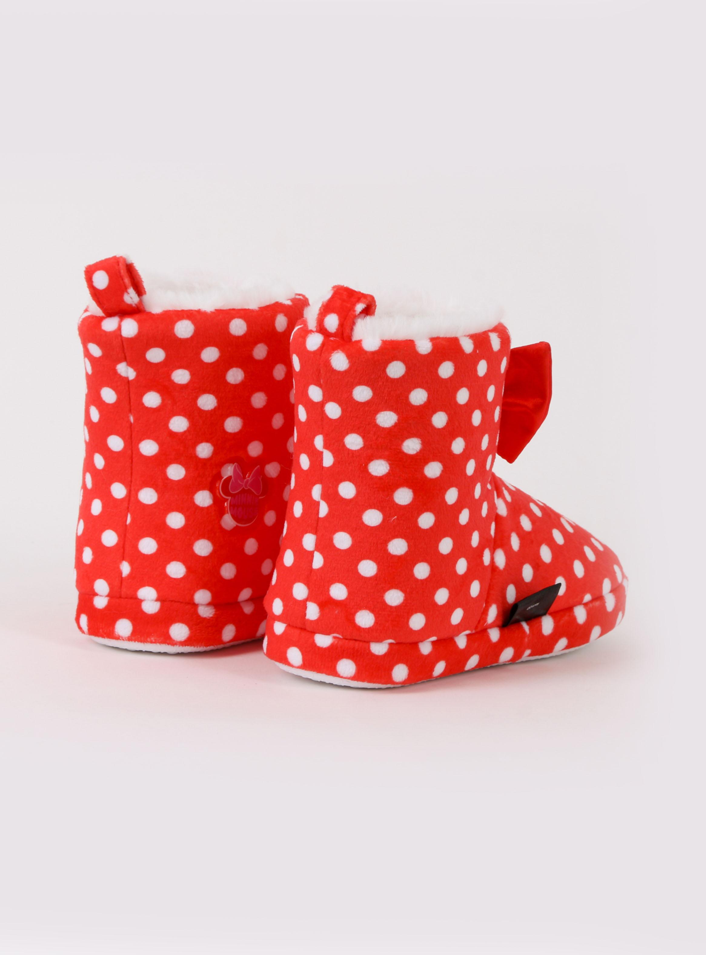 Pantufla Estilo Bota Niña Minnie Lunares-2