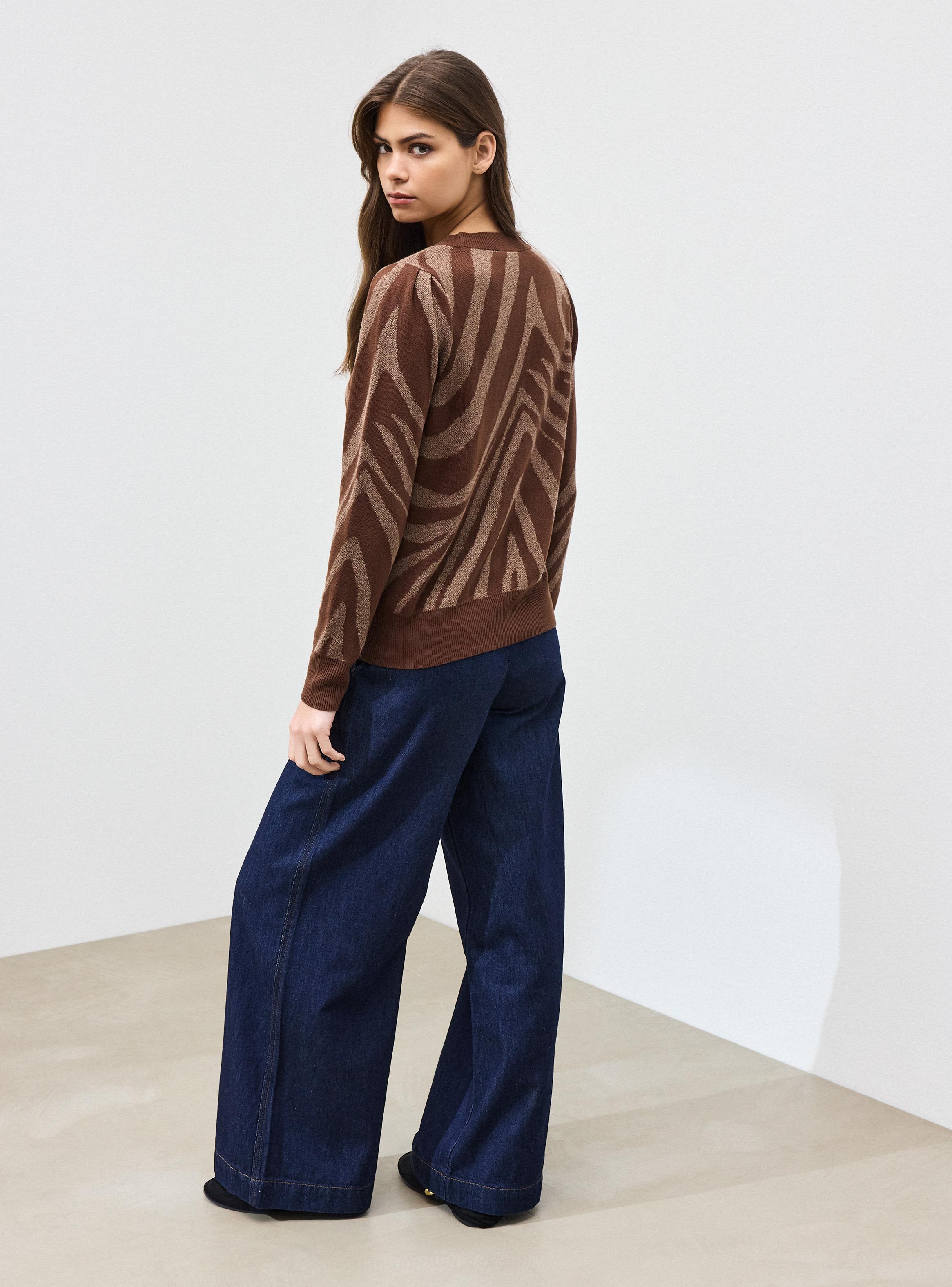 Sweater Diseño Jacquard Manga Abullonada con Hilo Metalizado-5