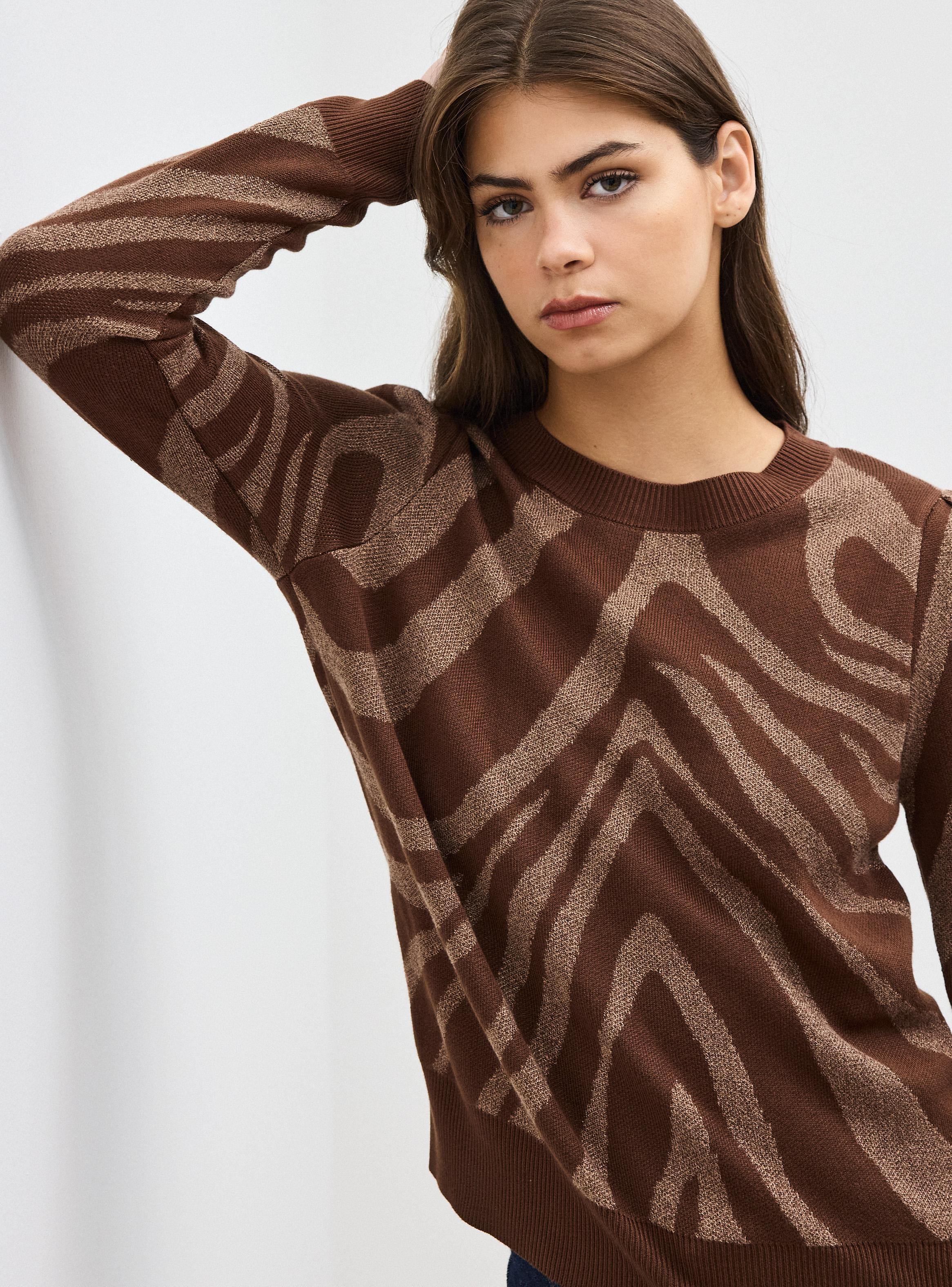 Sweater Diseño Jacquard Manga Abullonada con Hilo Metalizado-3