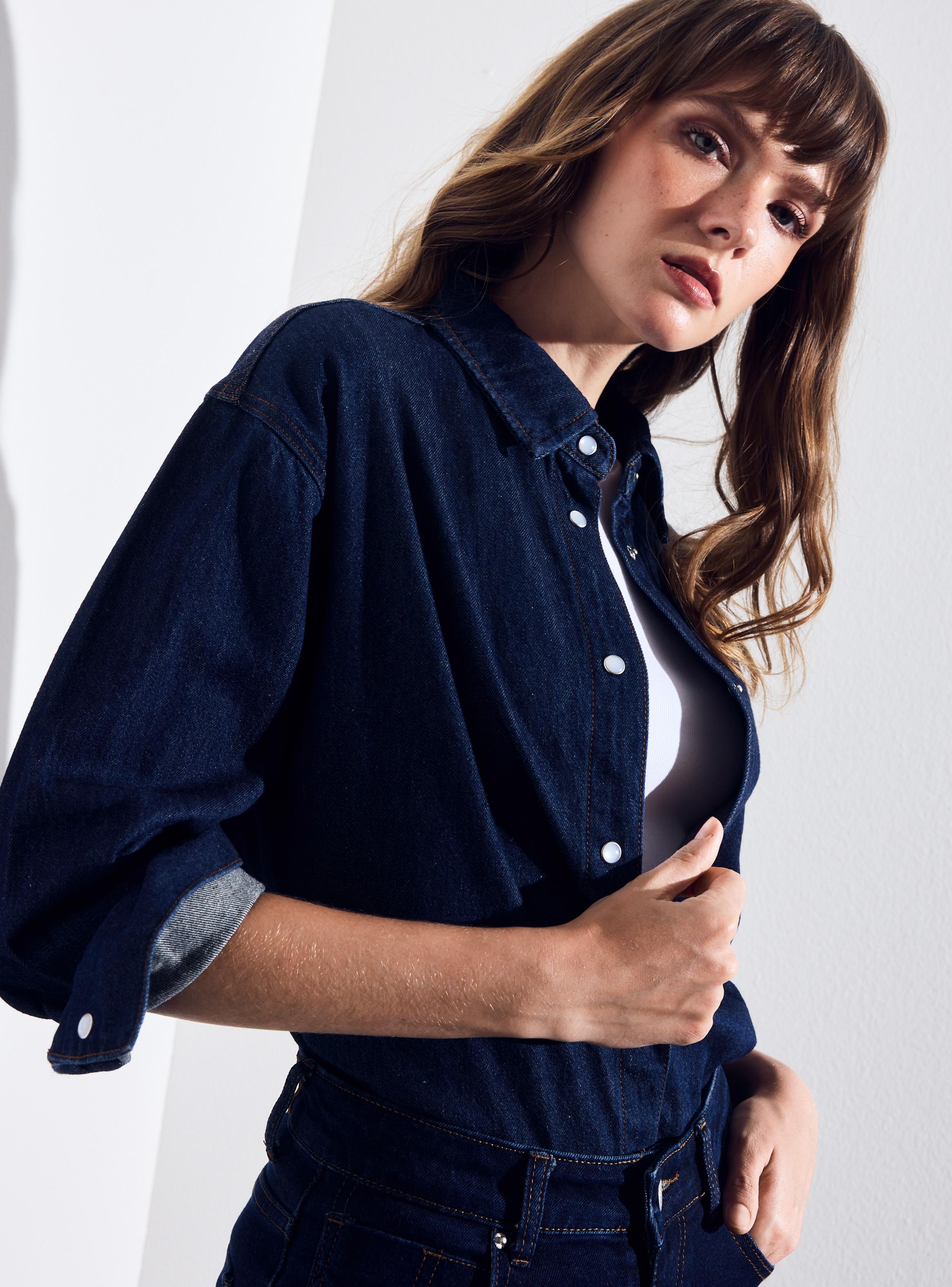 Blusa Camisera Demim Manga Larga-2