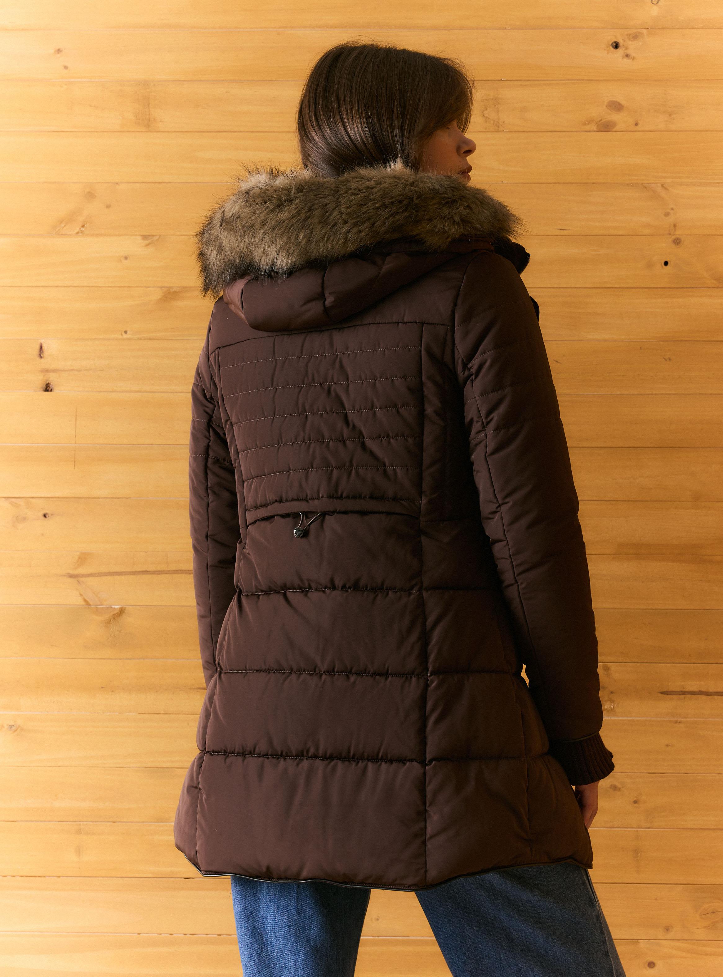 Parka Larga Acolchada con Capucha y Piel Desmontable-1