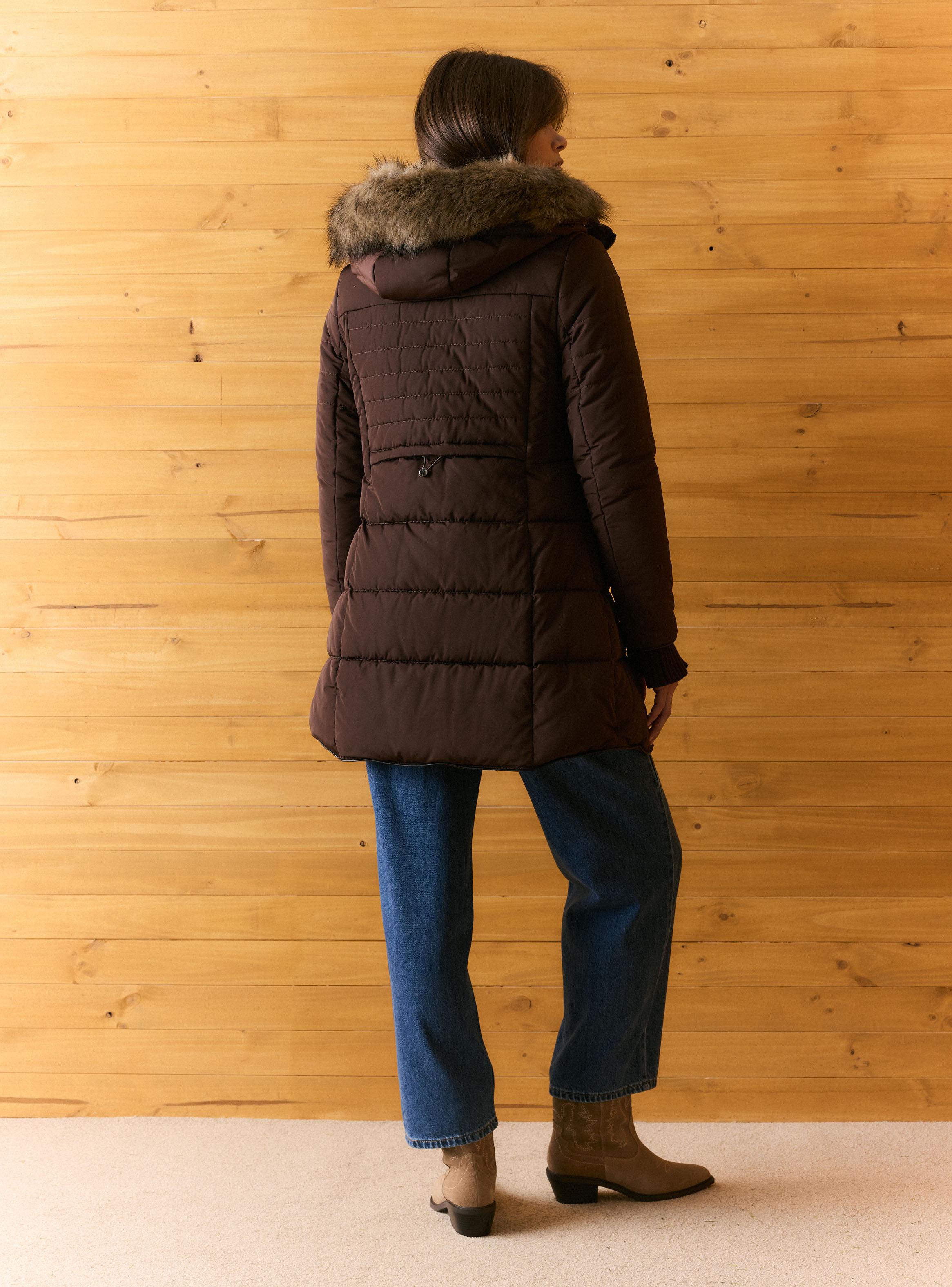 Parka Larga Acolchada con Capucha y Piel Desmontable-5