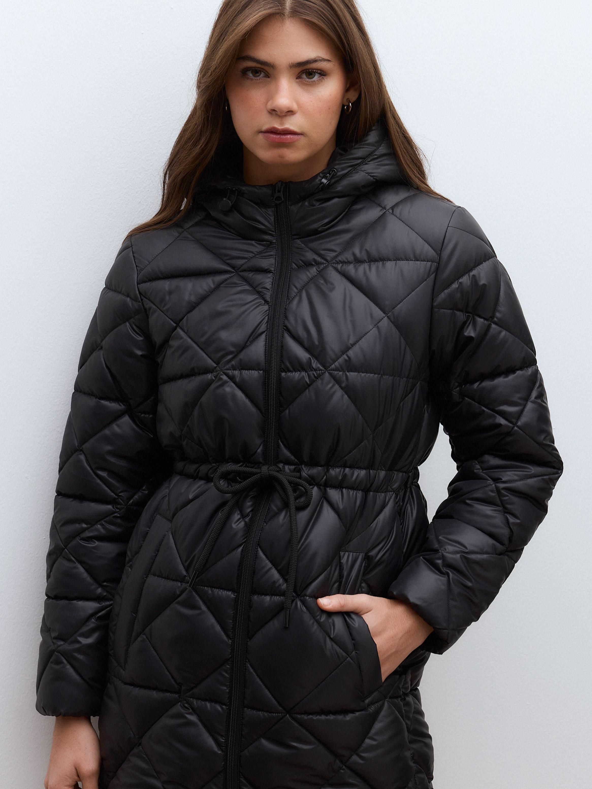 Parka Acolchada Larga con Capucha y Cintura Ajustable-2