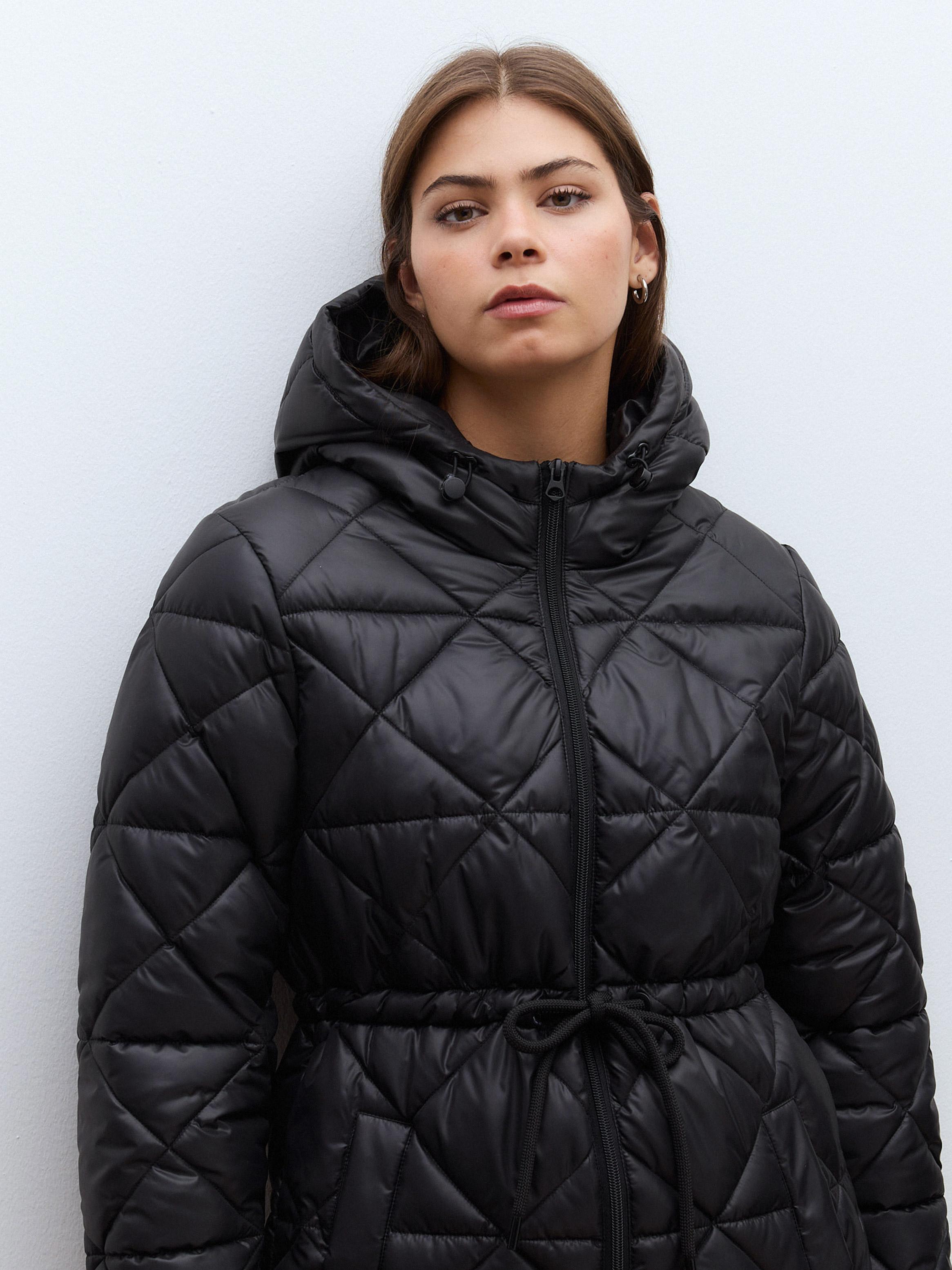 Parka Acolchada Larga con Capucha y Cintura Ajustable-3