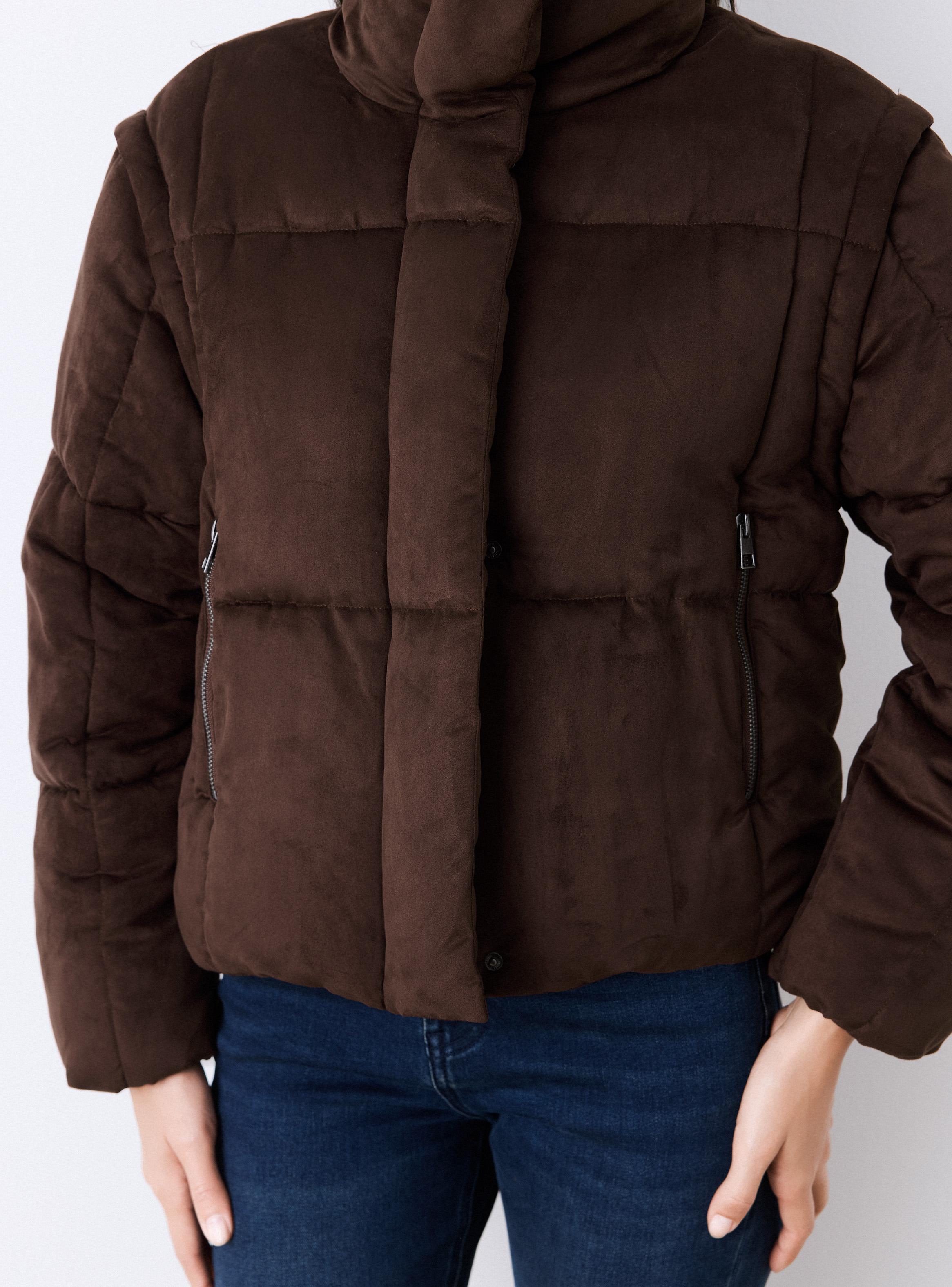 Parka Acolchada Efecto Gamuza con Cuello Alto Funnel-2