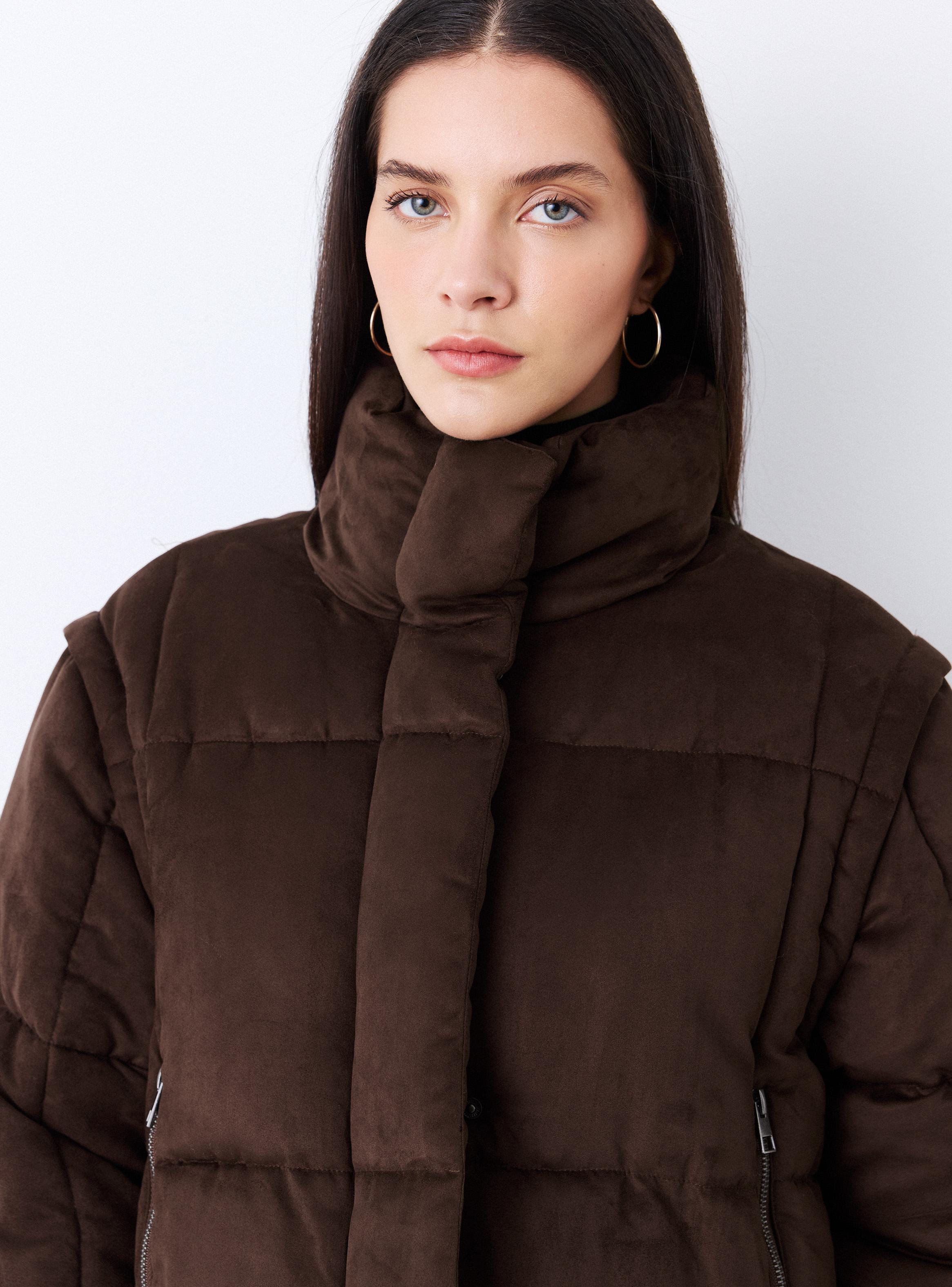 Parka Acolchada Efecto Gamuza con Cuello Alto Funnel-3