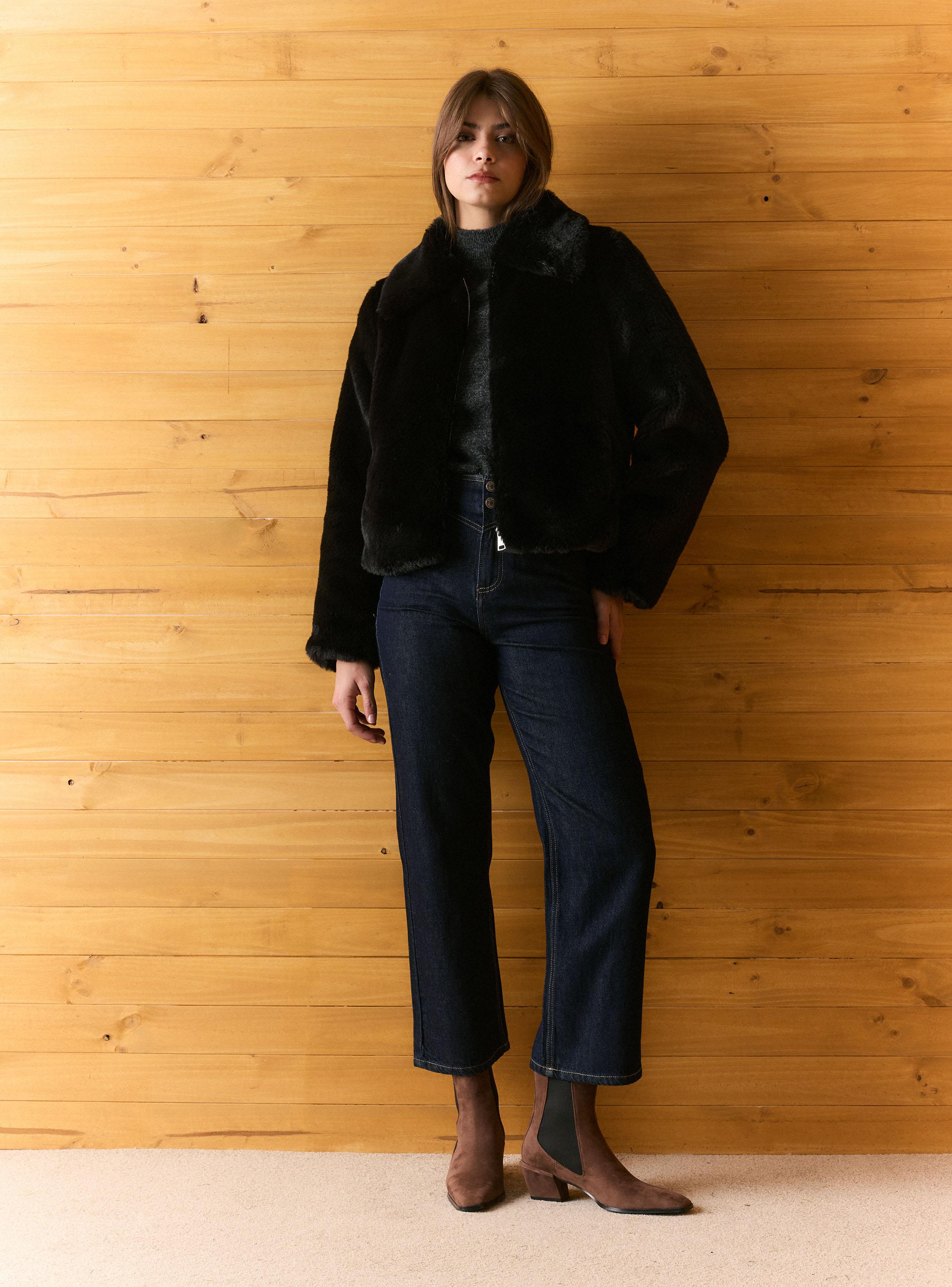 Chaqueta de Piel con Cuello Solapa-4