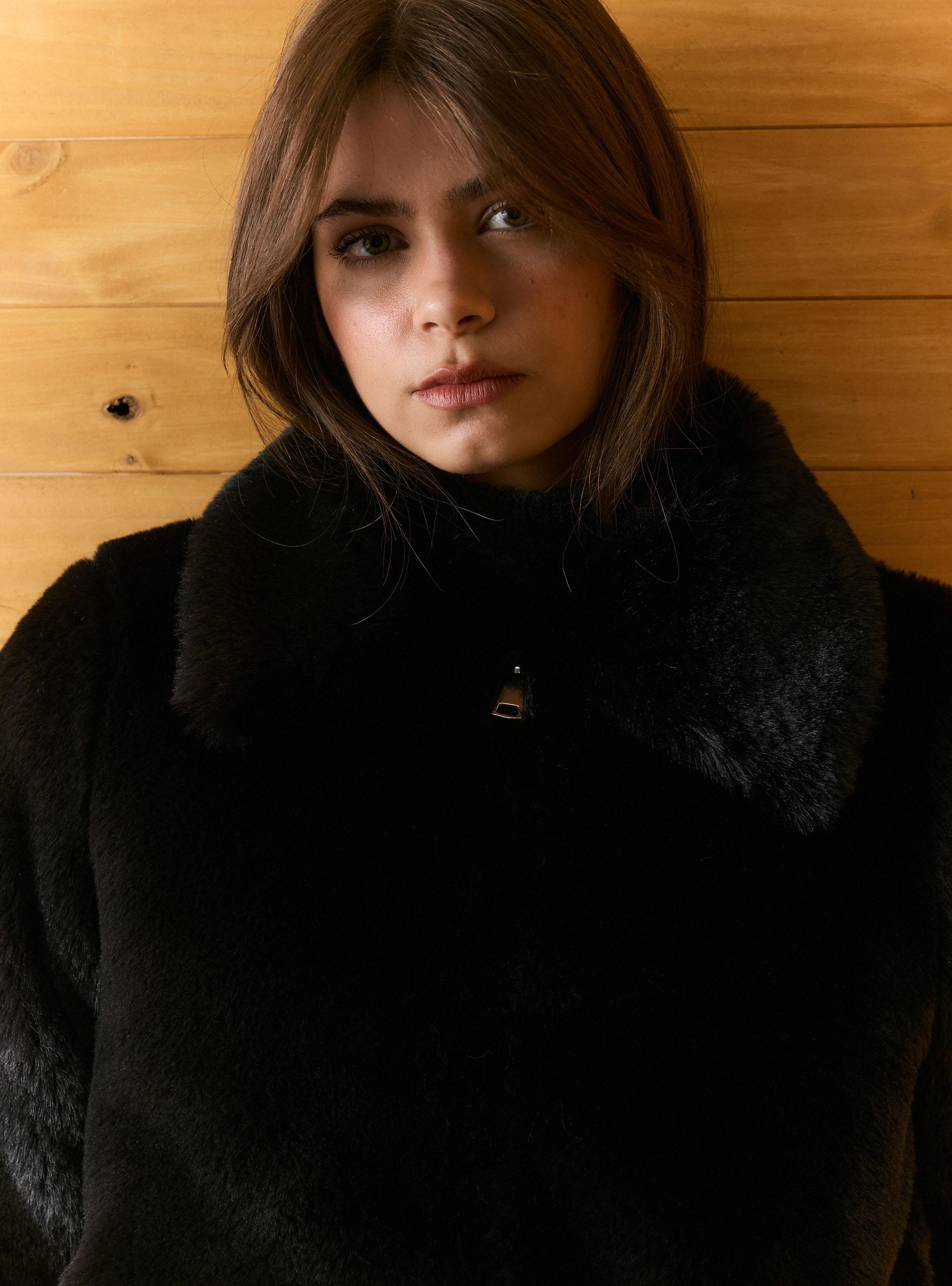 Chaqueta de Piel con Cuello Solapa-3