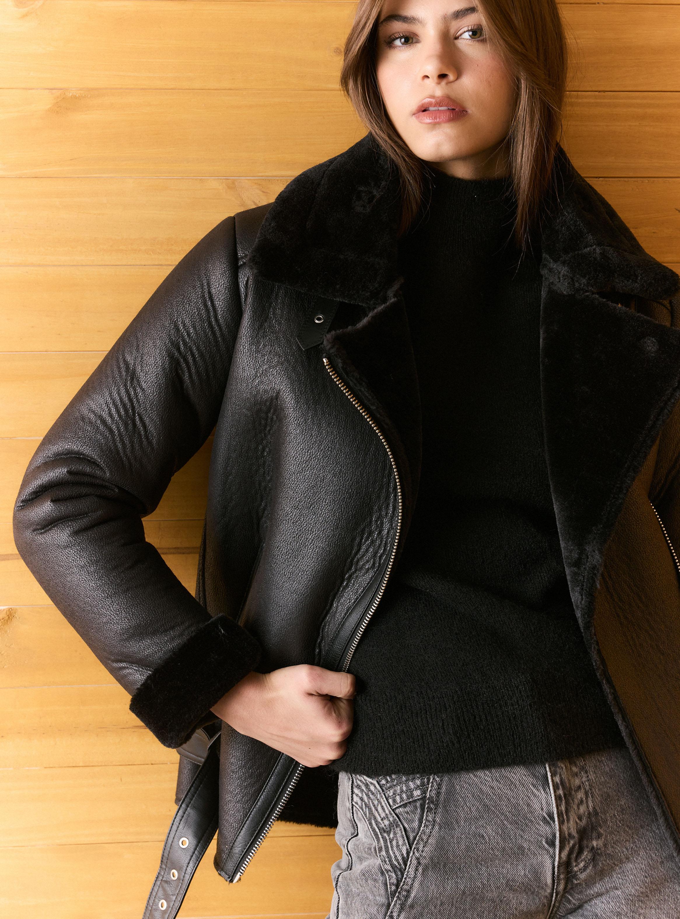 Chaqueta Bonded Efecto Cuero con Interior de Piel-2