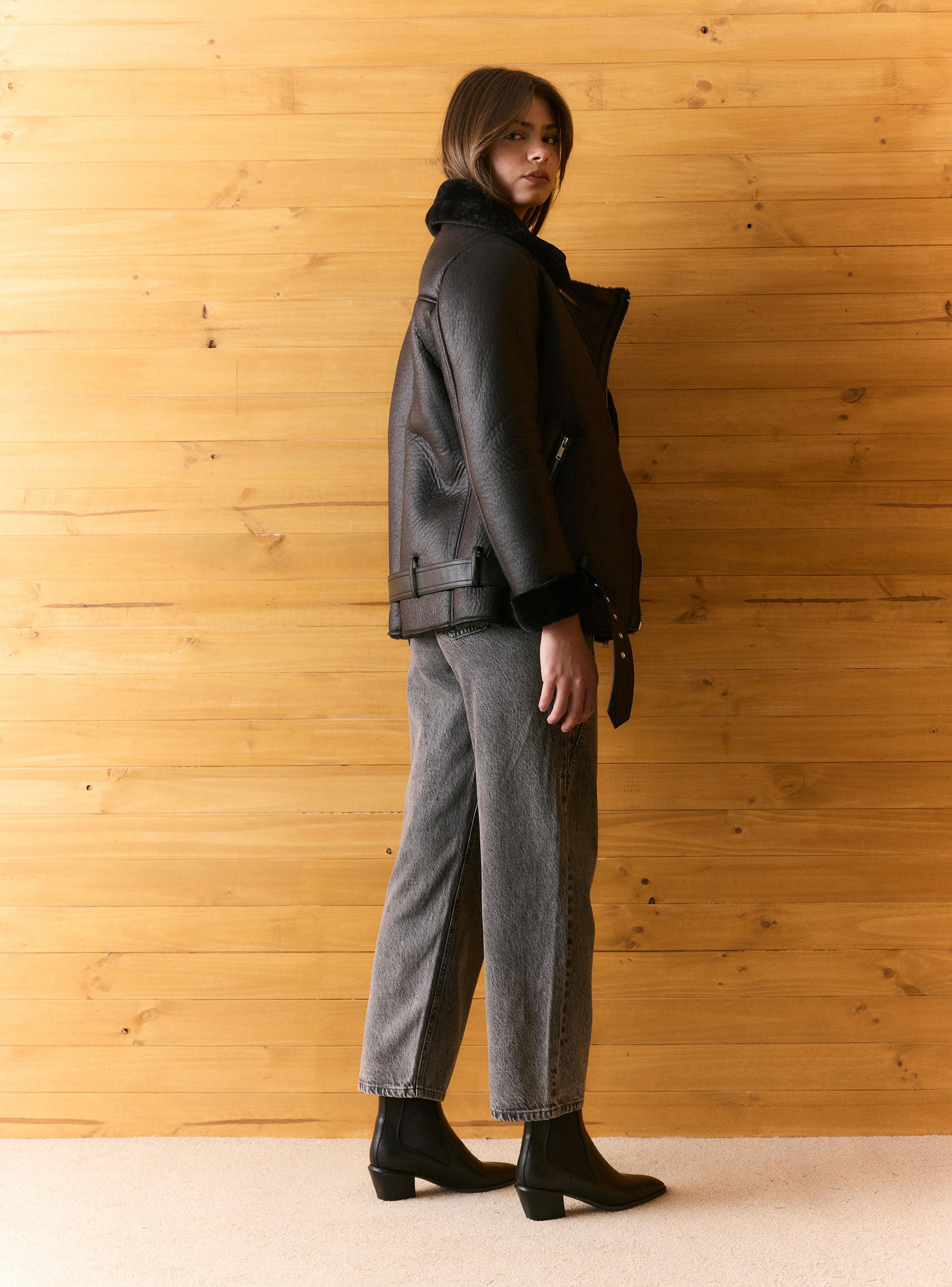 Chaqueta Bonded Efecto Cuero con Interior de Piel-5