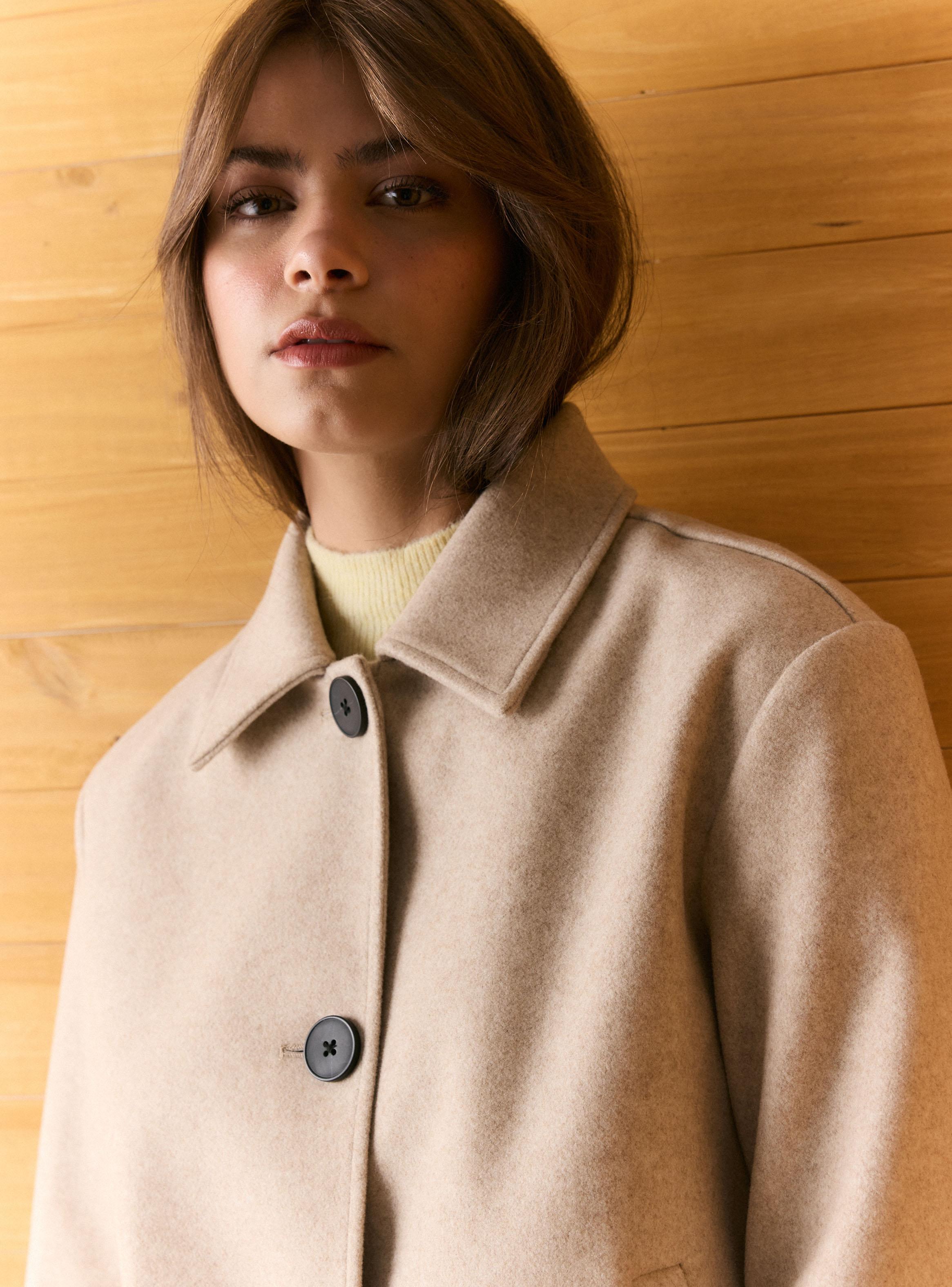 Abrigo de Paño con Cuello Solapa y Bolsillos-3