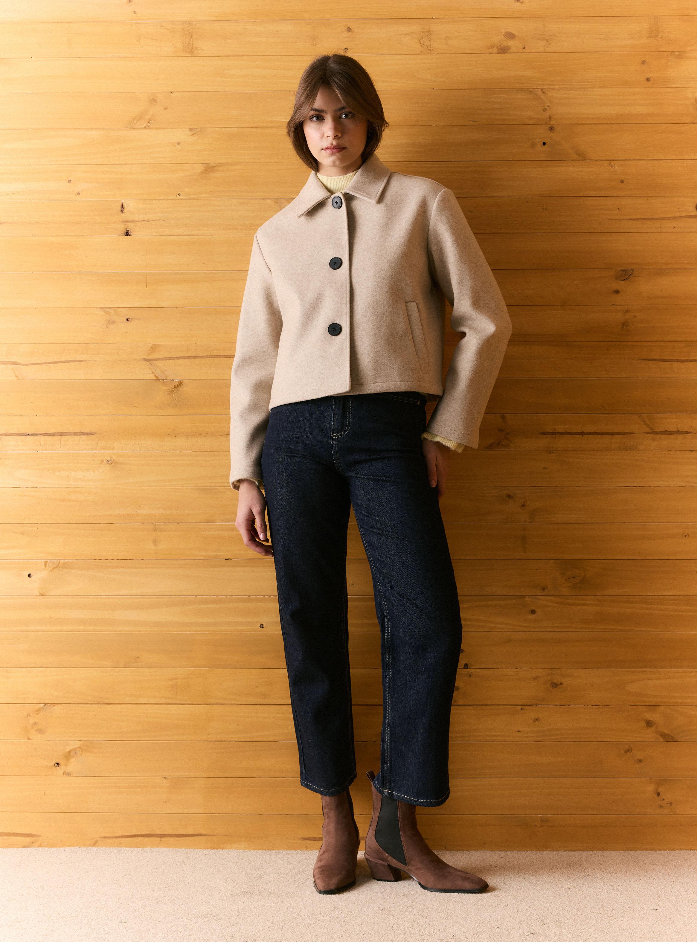 Abrigo de Paño con Cuello Solapa y Bolsillos-4