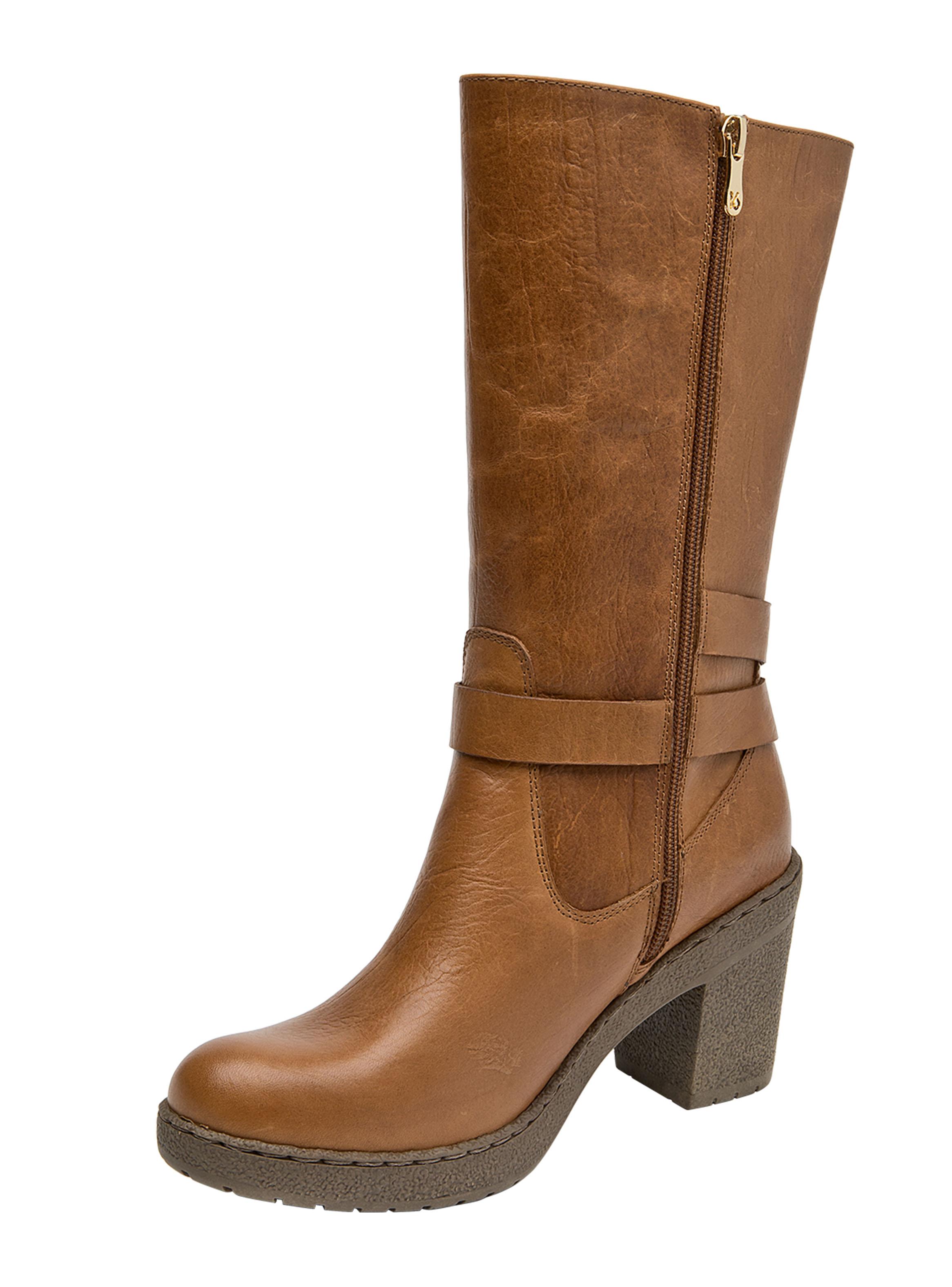 Bota Alta Cuero Taco Cuadrado y Correa Cruzada Mujer-2