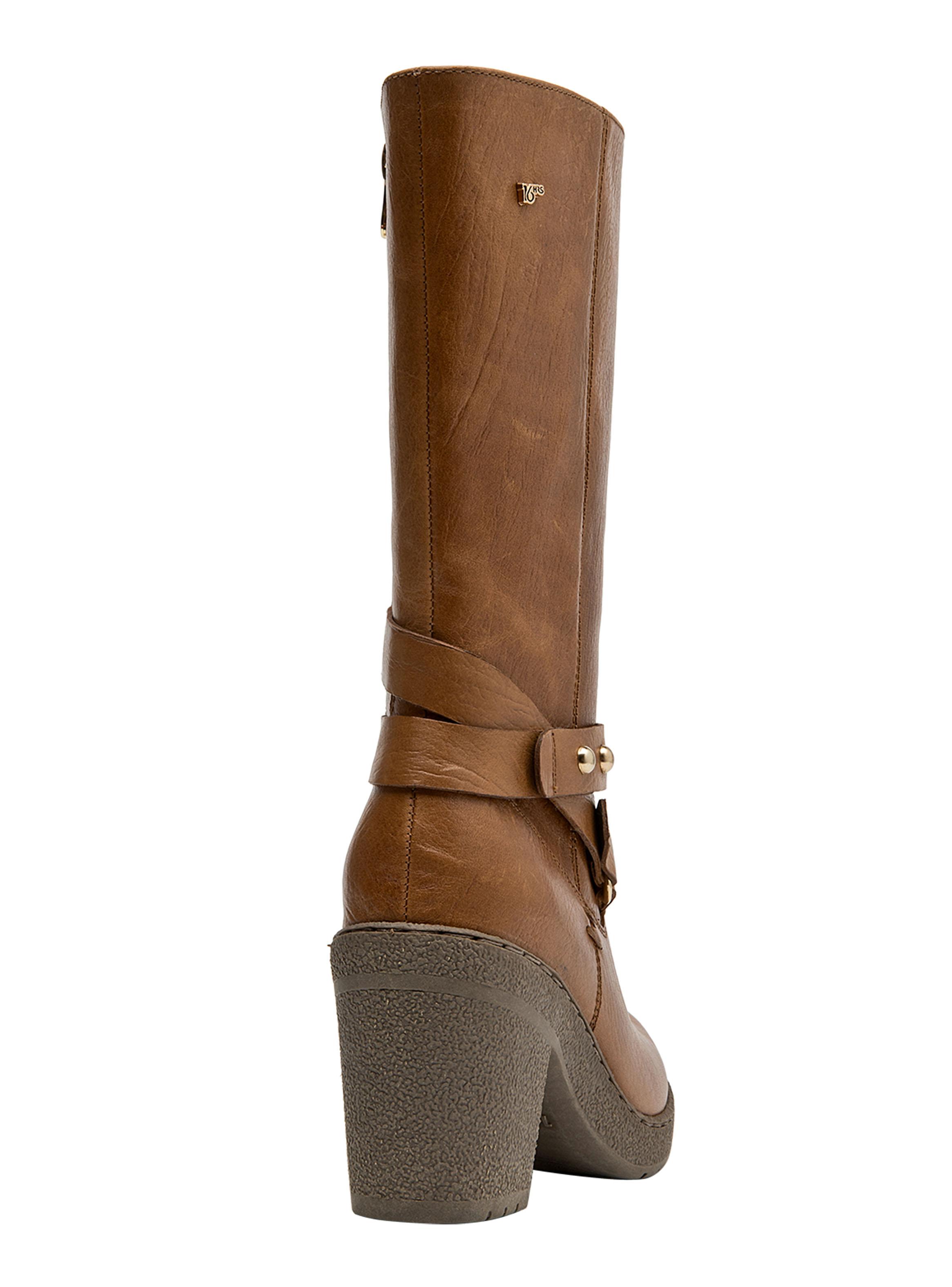 Bota Alta Cuero Taco Cuadrado y Correa Cruzada Mujer-4