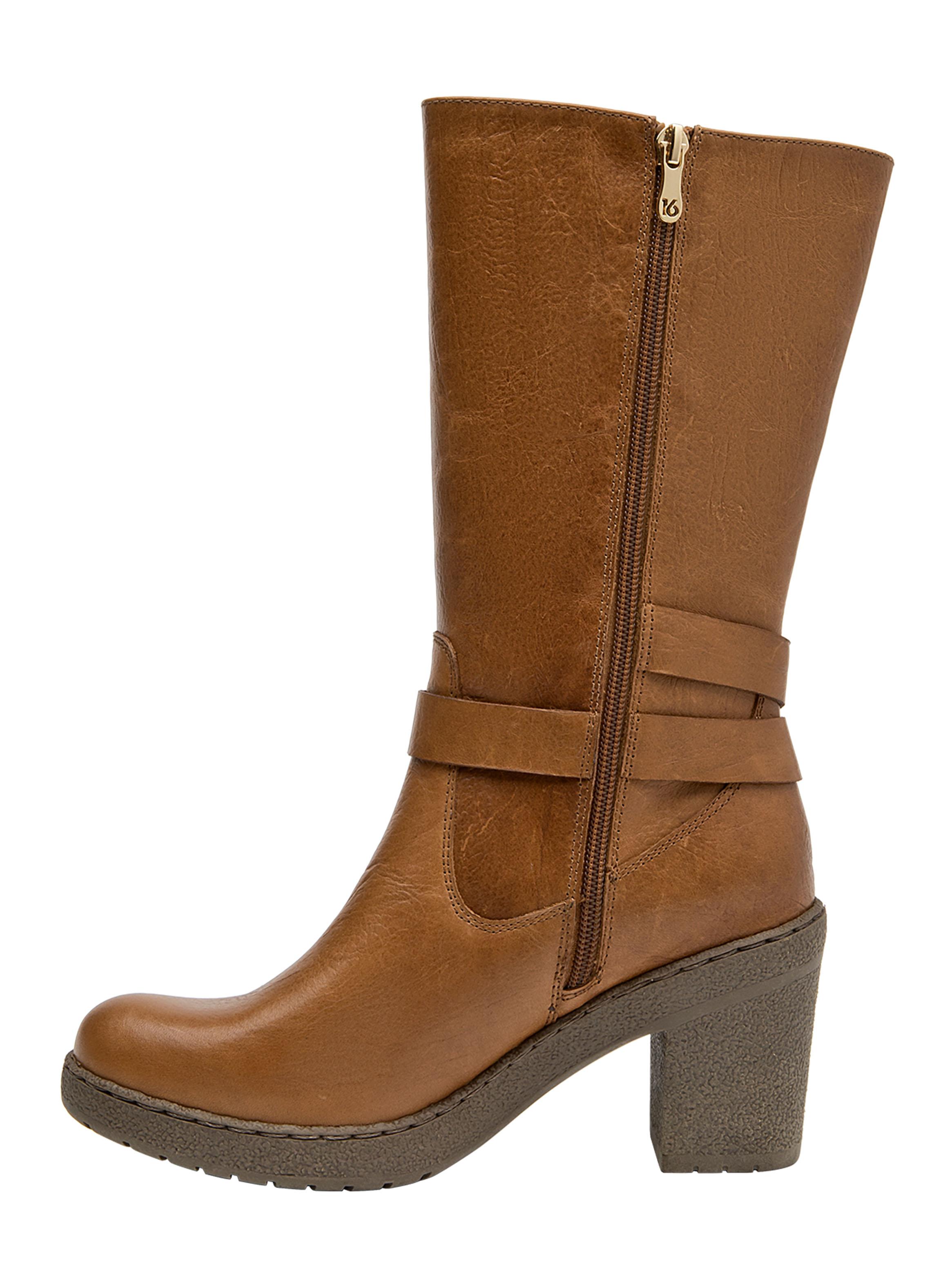 Bota Alta Cuero Taco Cuadrado y Correa Cruzada Mujer-3