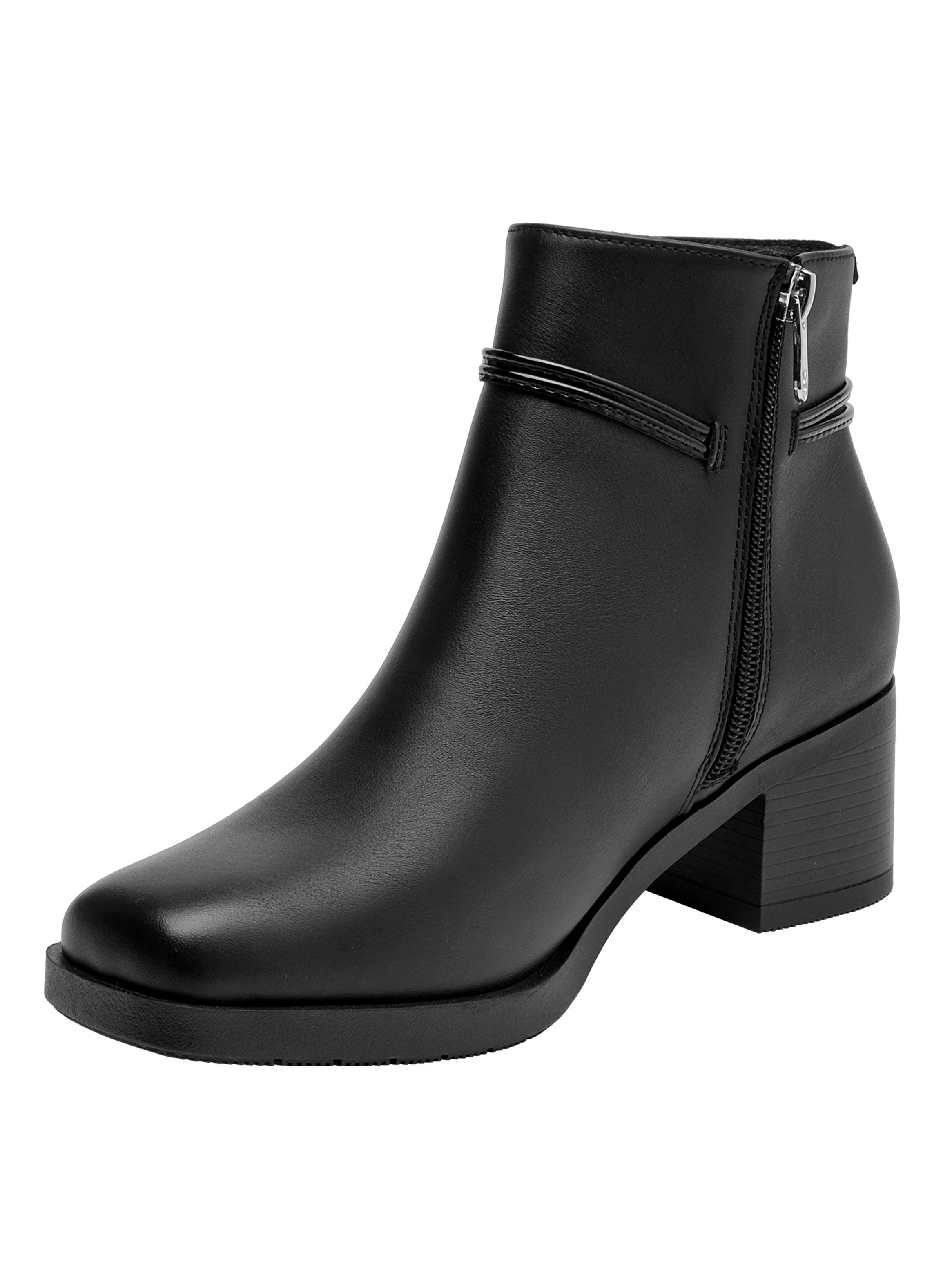 Botín Cuero con Tiras y Taco Cuadrado Mujer-3