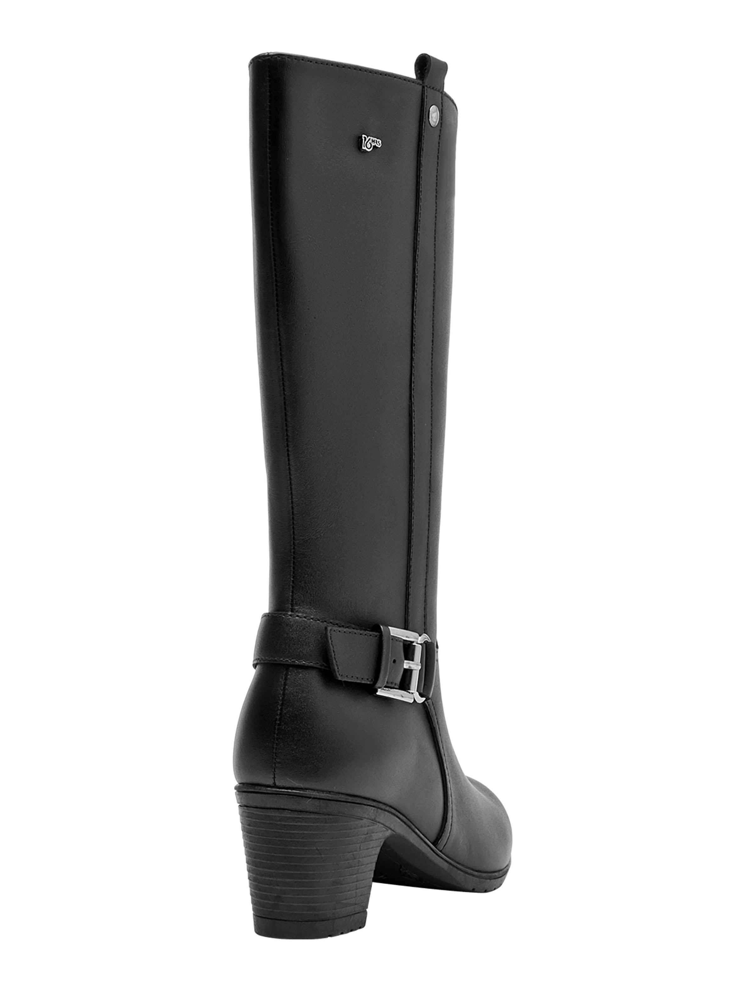 Bota Punta Redonda de Cuero Mujer Taco Cuadrado-4