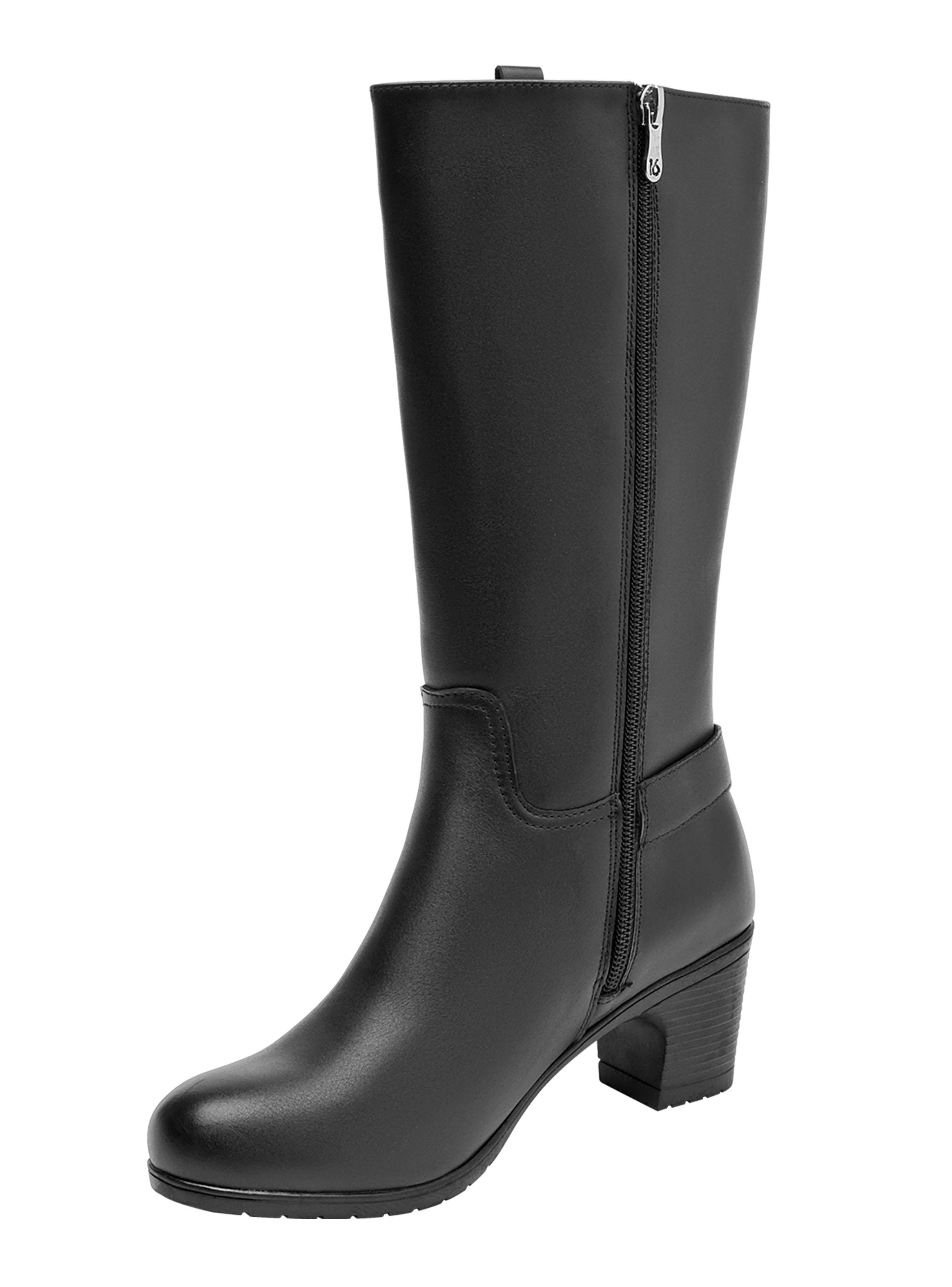 Bota Punta Redonda de Cuero Mujer Taco Cuadrado-3