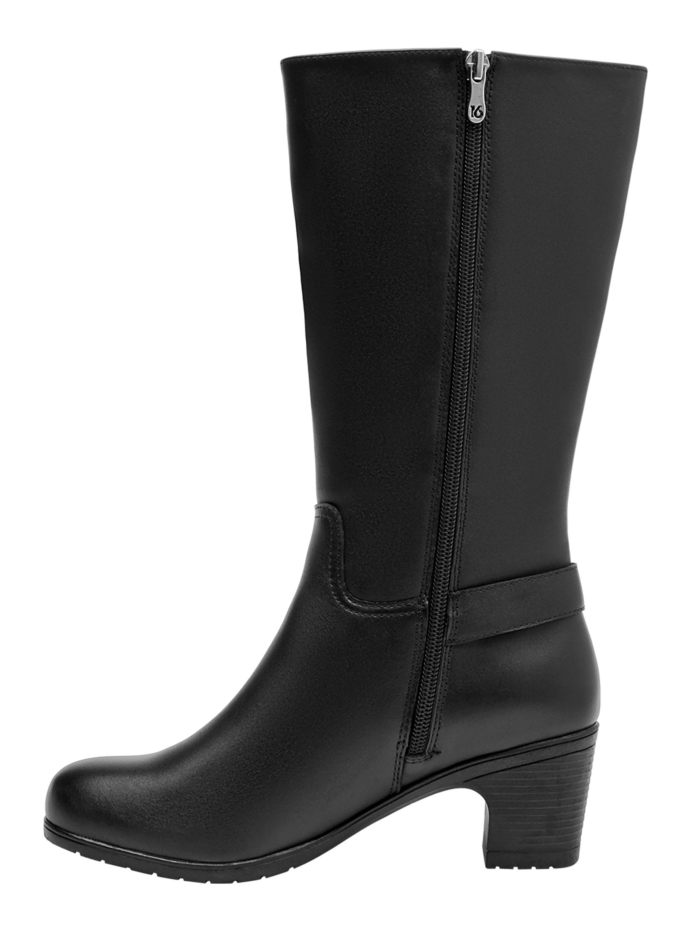 Bota Punta Redonda de Cuero Mujer Taco Cuadrado-2