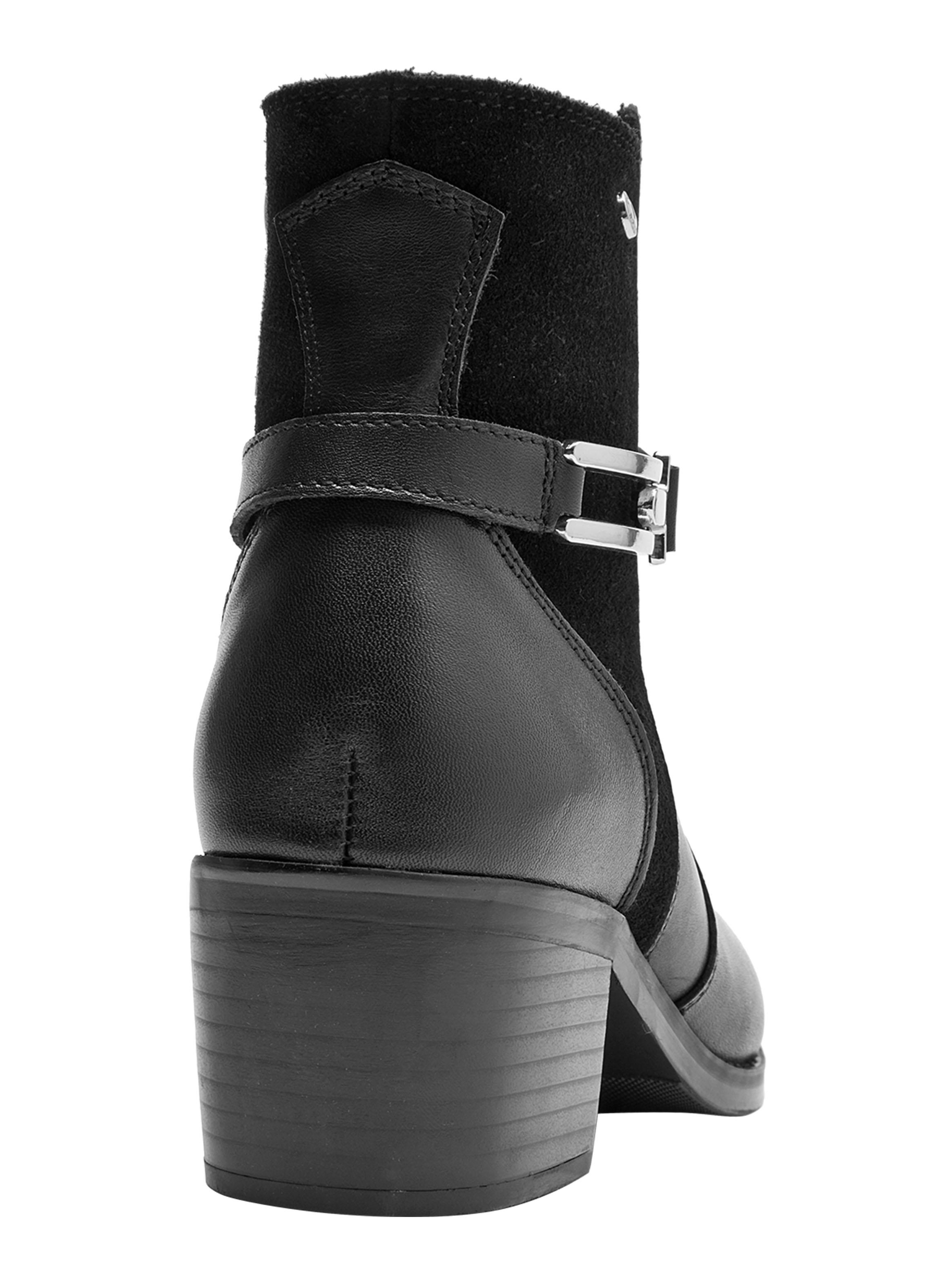 Botín Cuero Con Detalle Hebilla y Taco Cuadrado Mujer-4