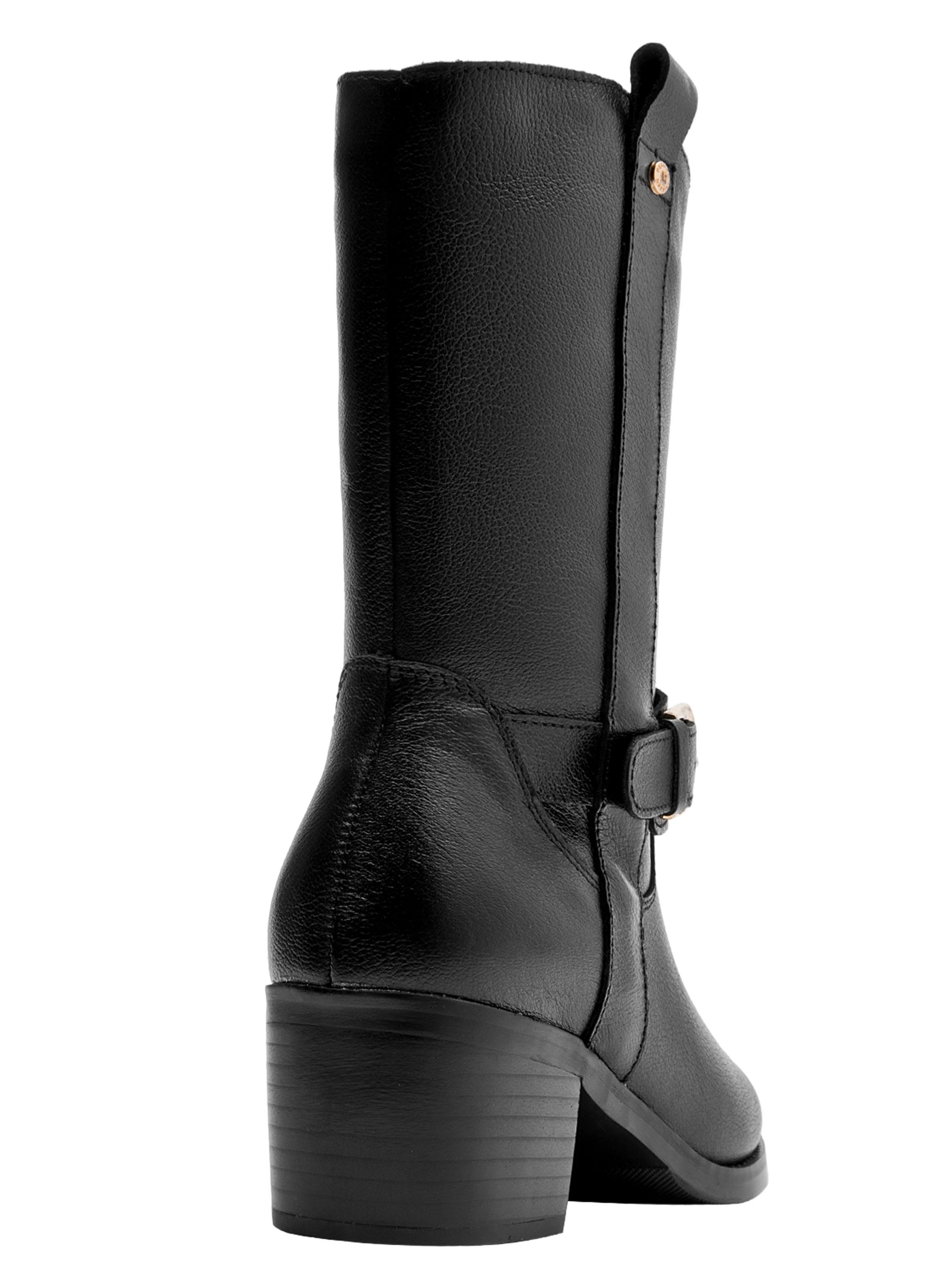 Bota Cuero Detalle de Correa con Hebilla Mujer-4