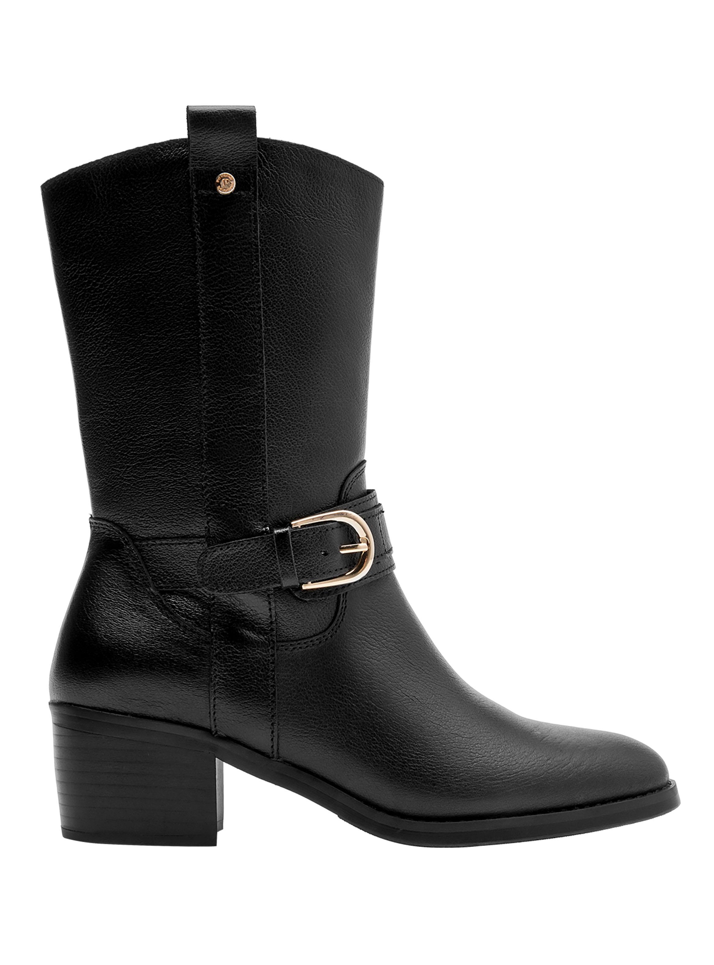 Bota Cuero Detalle de Correa con Hebilla Mujer-0