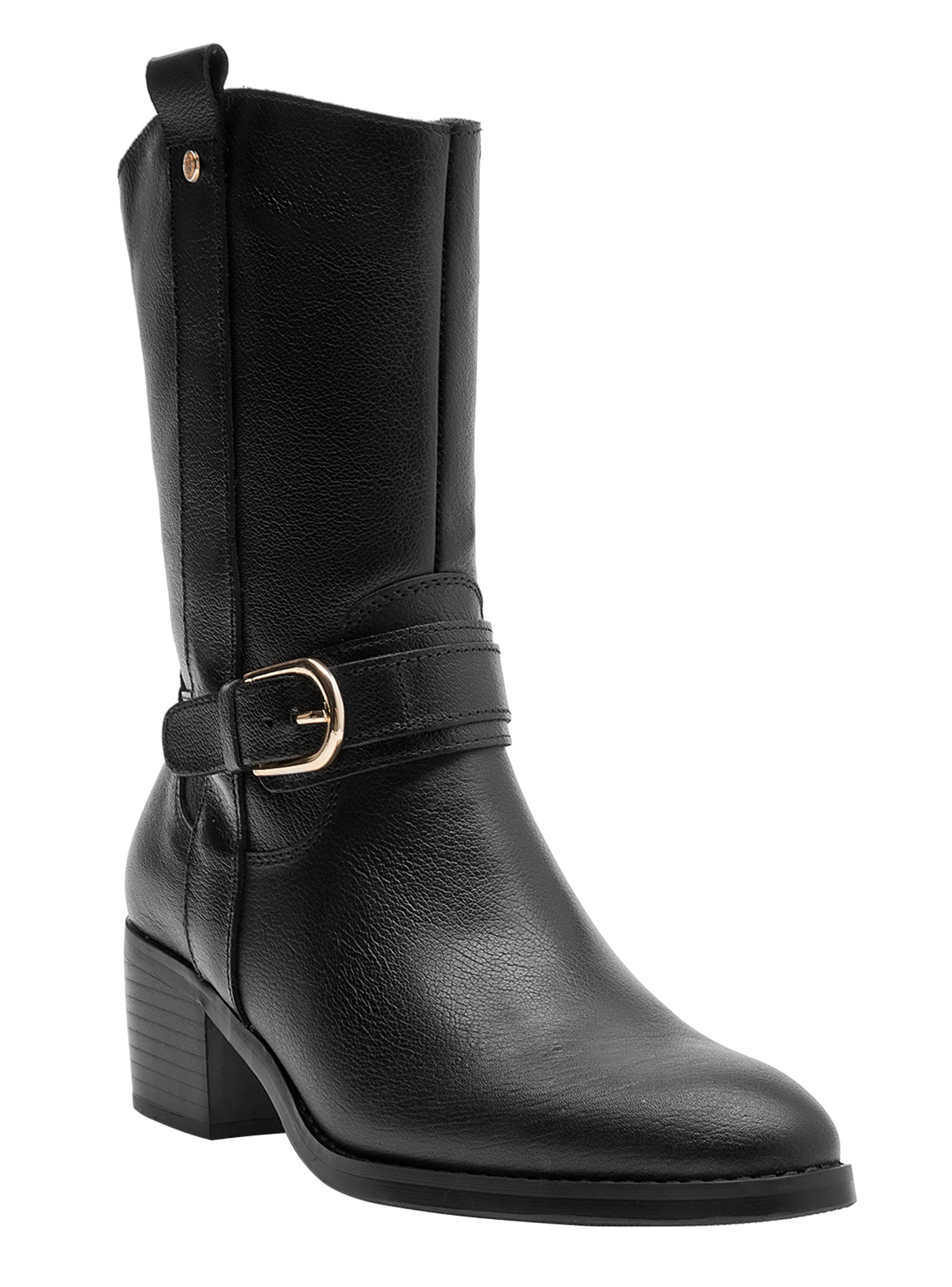 Bota Cuero Detalle de Correa con Hebilla Mujer-1