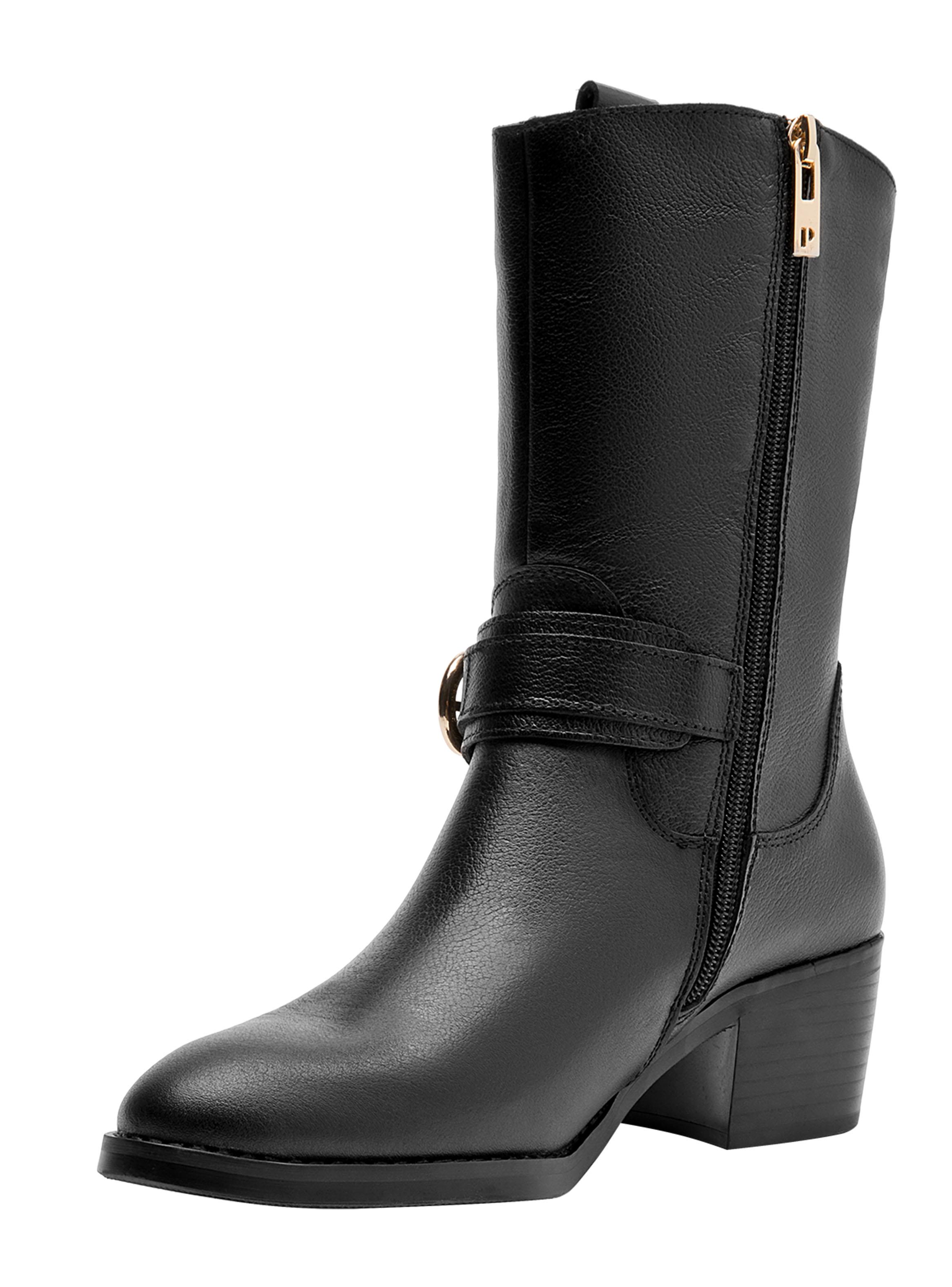 Bota Cuero Detalle de Correa con Hebilla Mujer-2