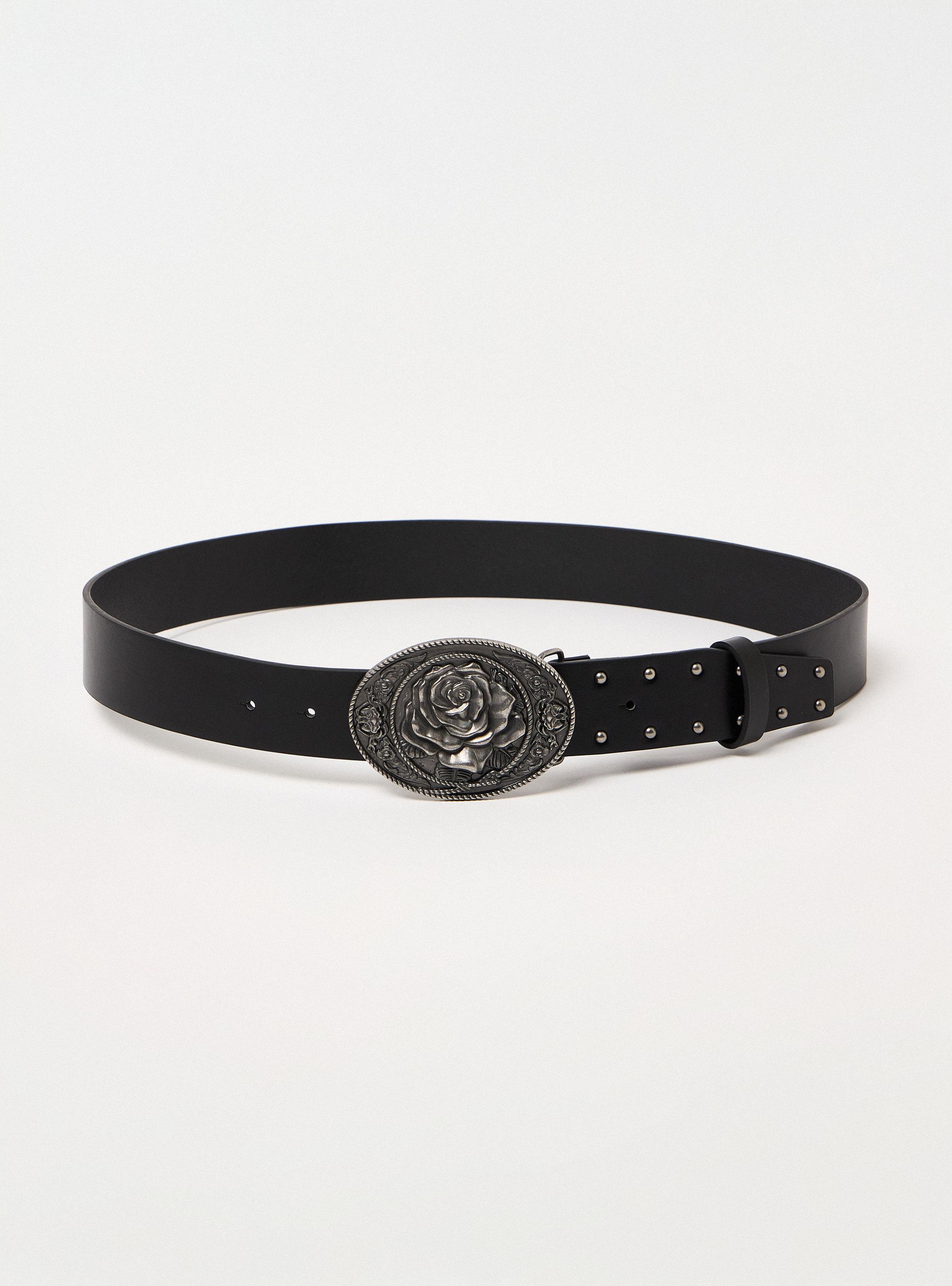 Cinturón Hebilla Diseño Rosa Cuero Sintético-3