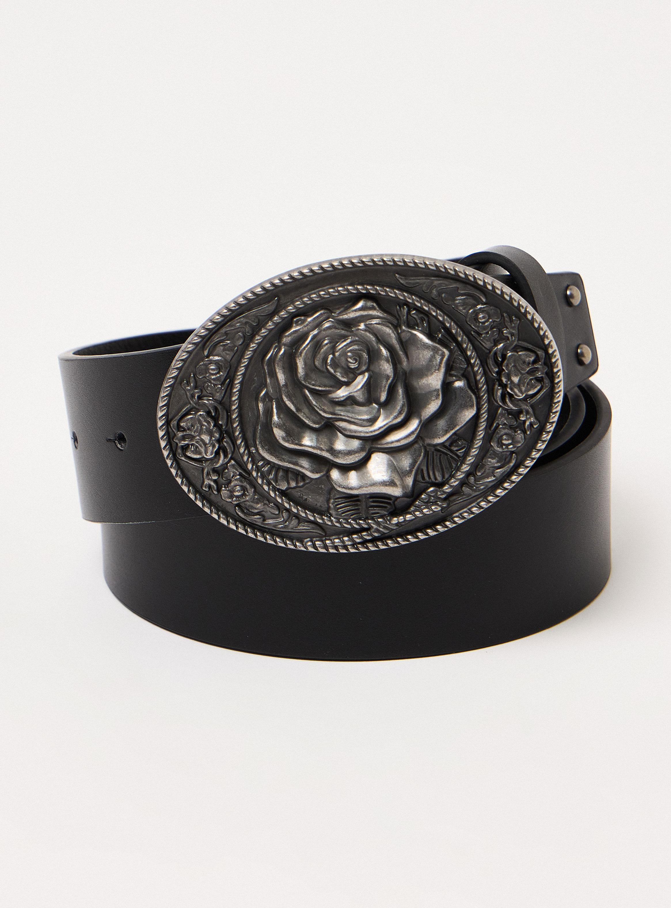 Cinturón Hebilla Diseño Rosa Cuero Sintético-2